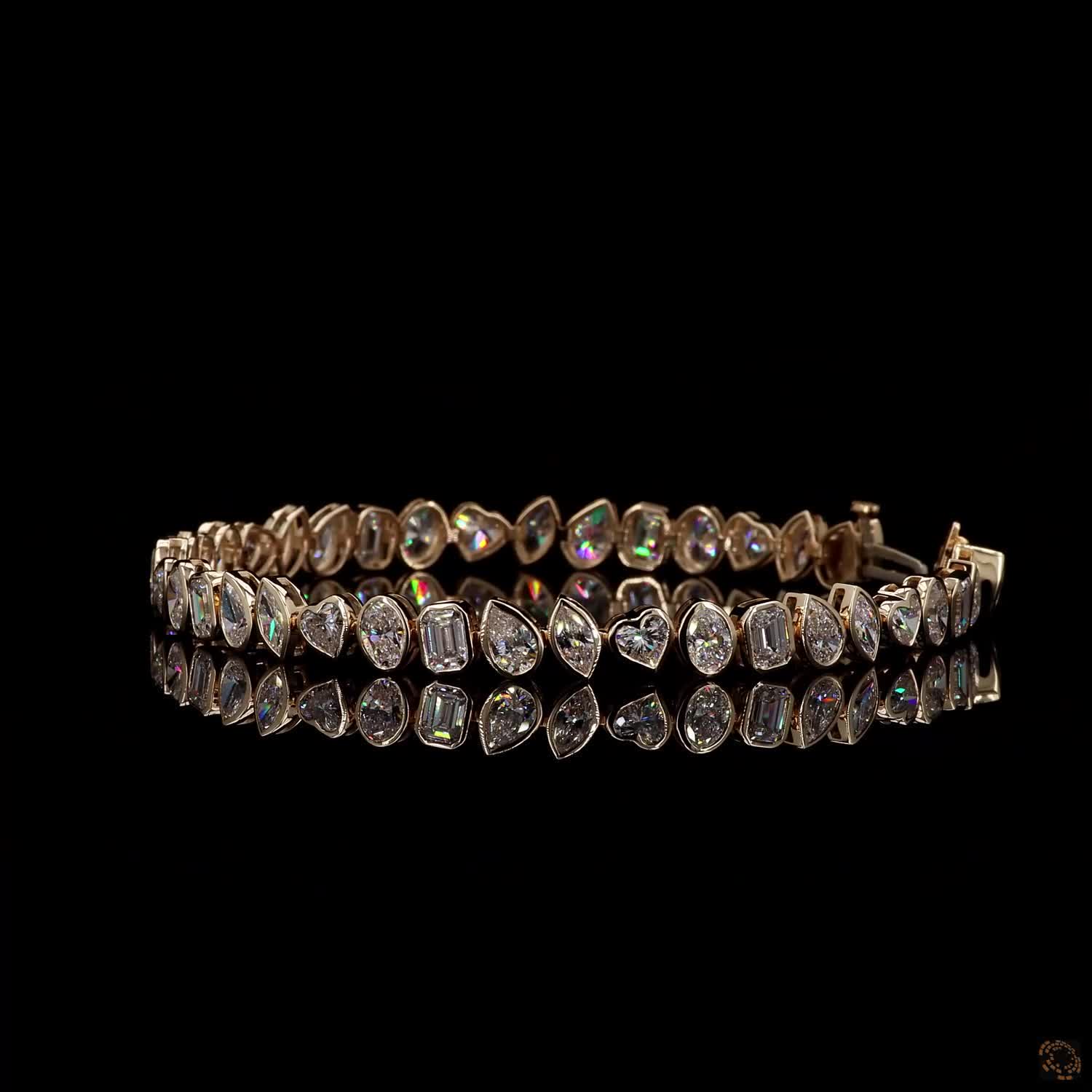 9.01 Ct Bezel-Set Mixed Cut Diamond Line Eternity Bracelet in Yellow Gold