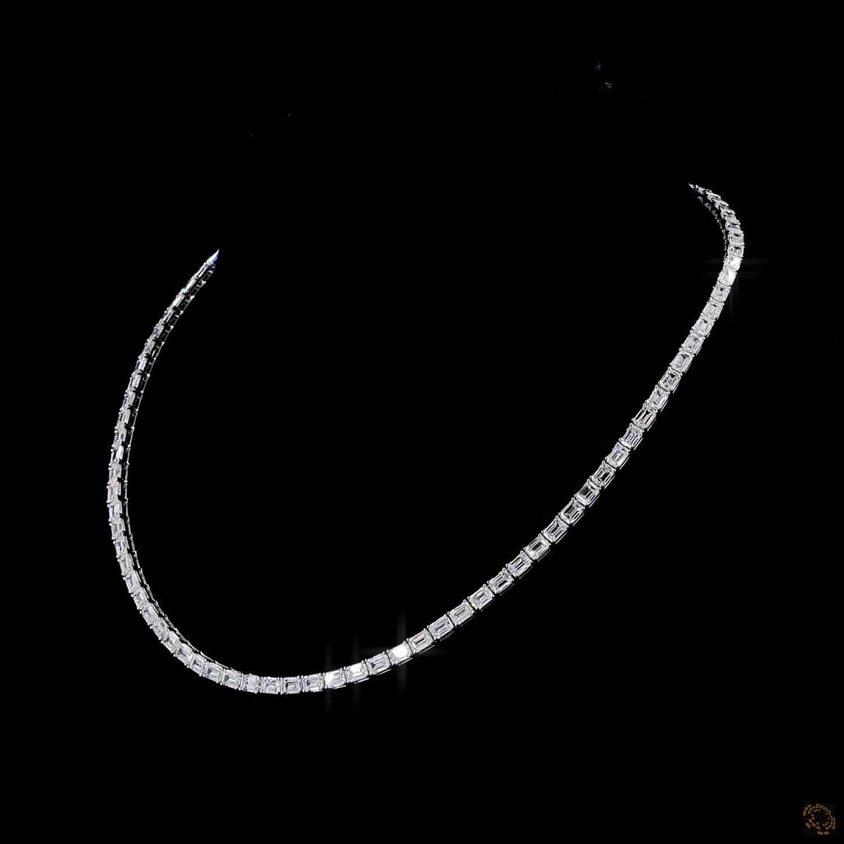 18.02 Ct East-West Emerald Cut Diamond Tennis Necklace in White Gold