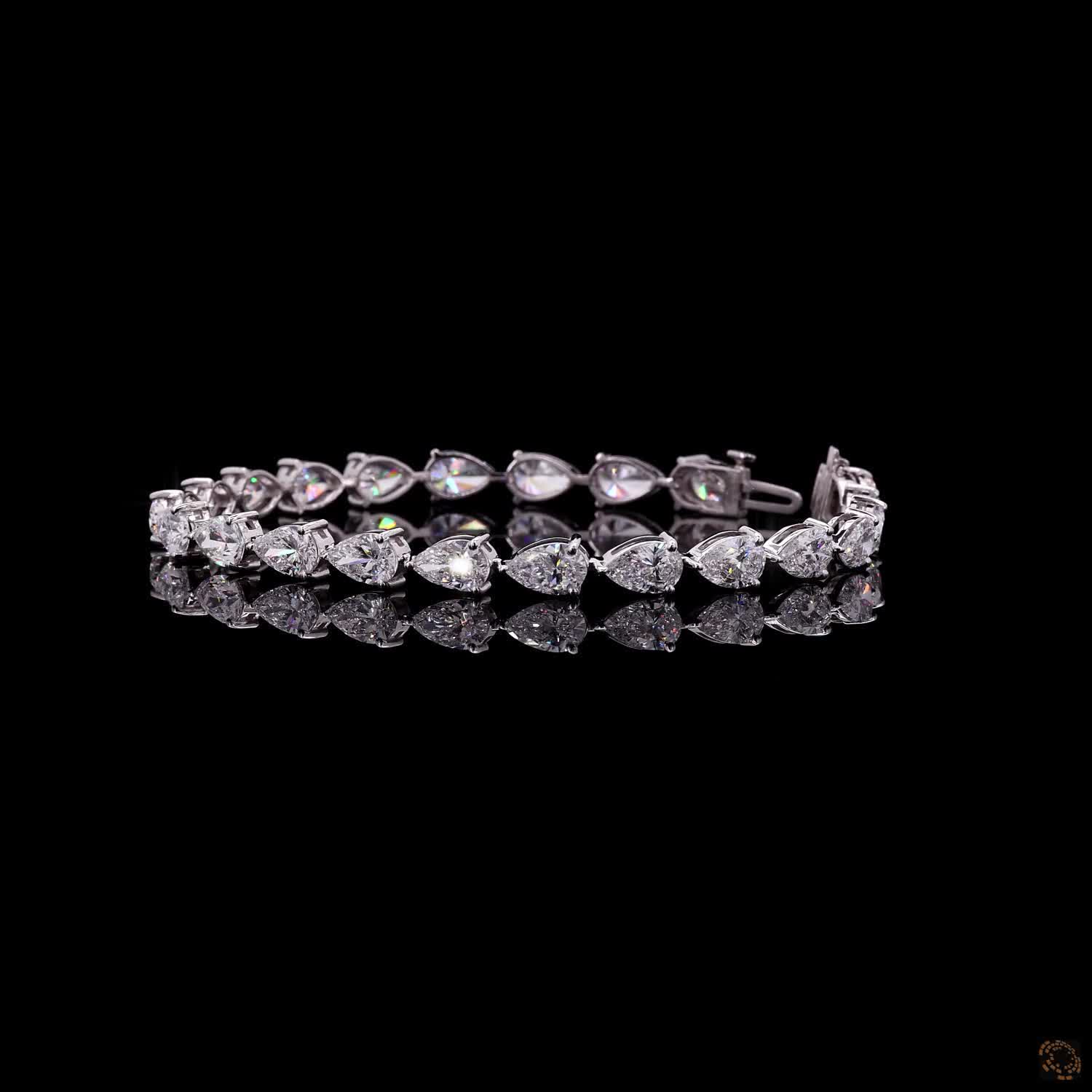 12.05 Ct Pear Cut Fancy Bracelet in 14K White Gold | Horizontal East-West Teardrop Diamond Alternative Line Bracelet