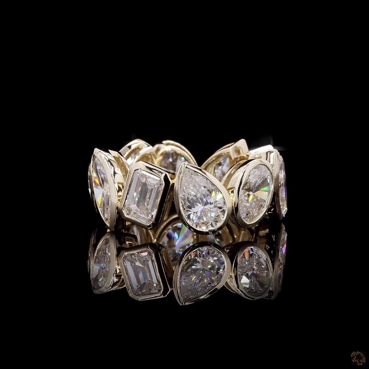 11.10 Ct Mixed Shape Bezel Set Lab Grown Diamond Eternity Band Ring in 14K Yellow Gold | Full Eternity Wedding Band | Anniversary Gift for Women