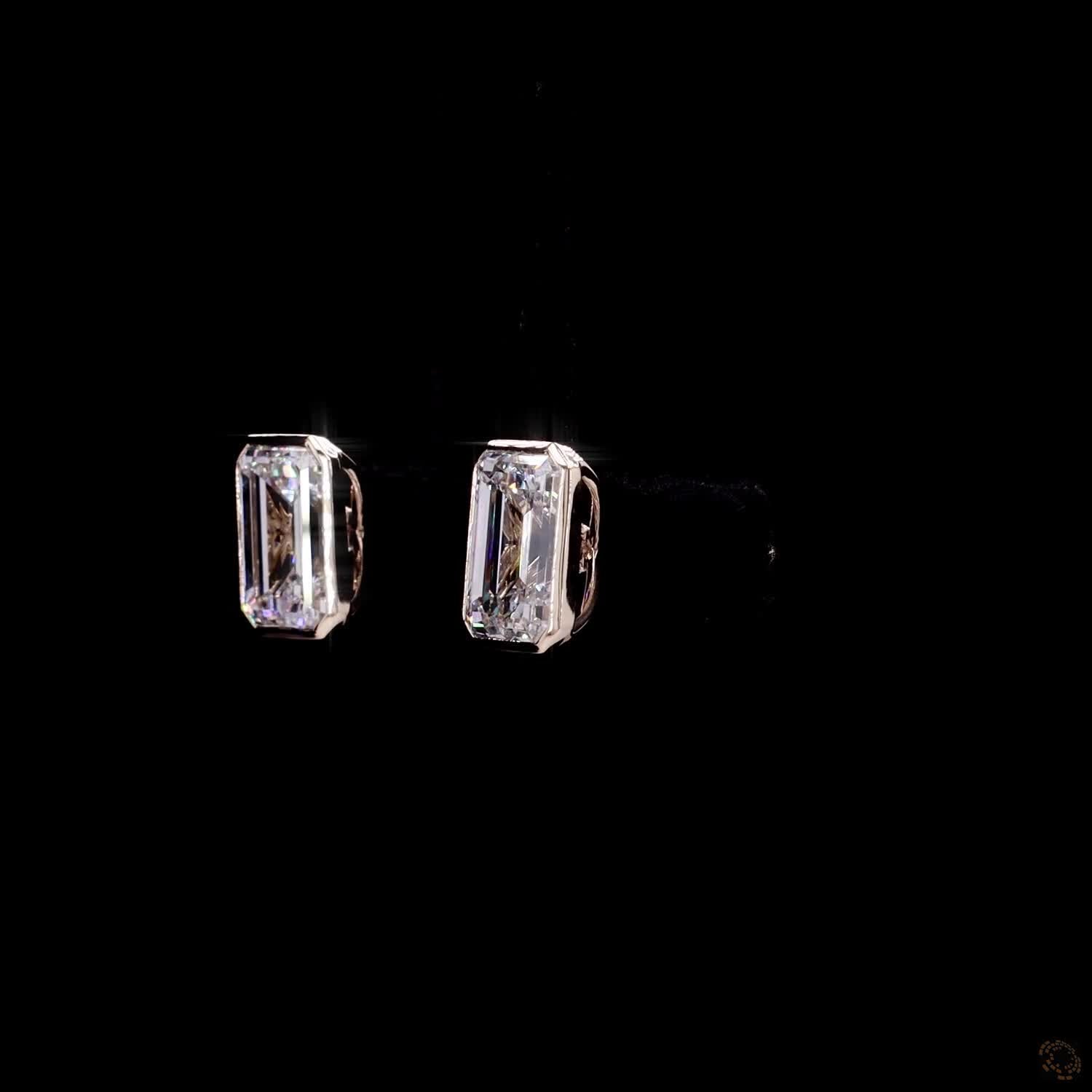 4.09 Ct Yellow Gold Bezel Emerald Cut Solitaire Studs