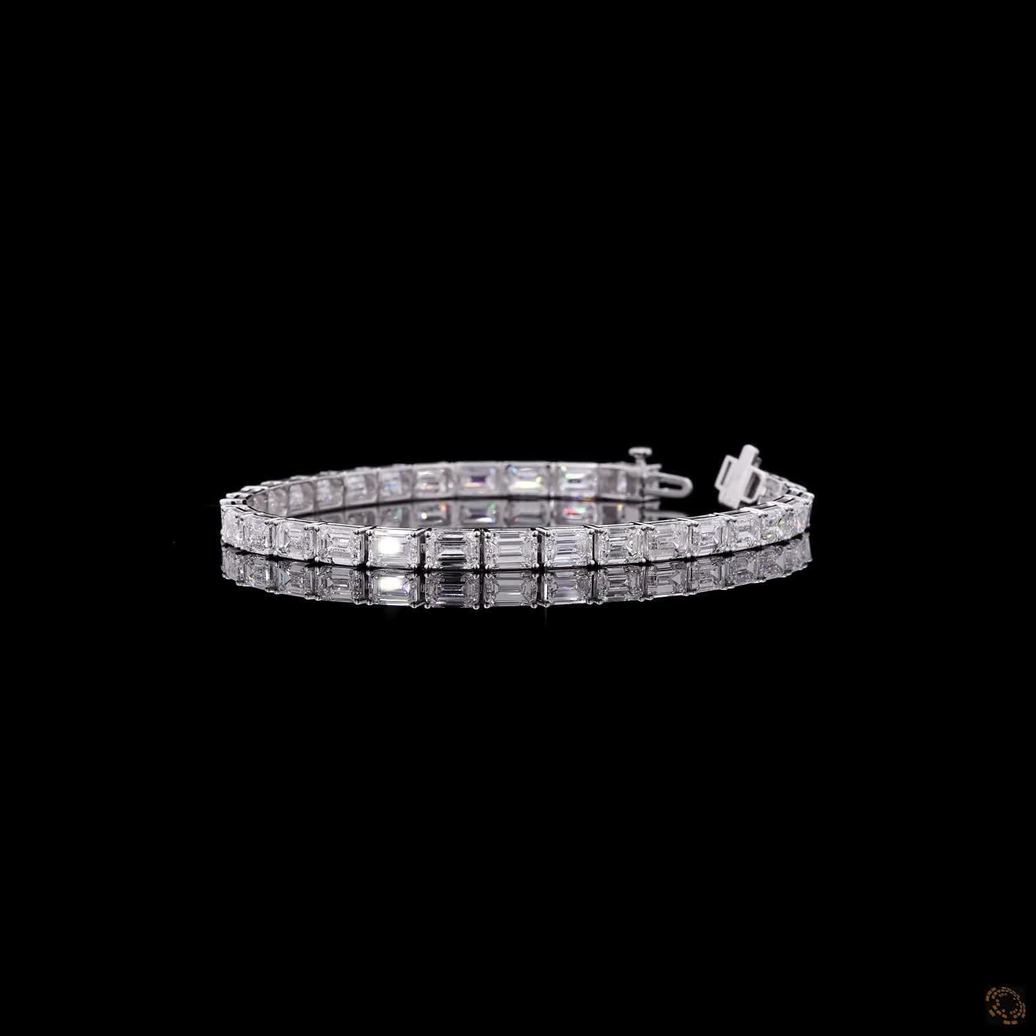 17.03 Ct 14K White Gold Emerald Cut Moissanite Fancy Bracelet with Double Latch Box Clasp