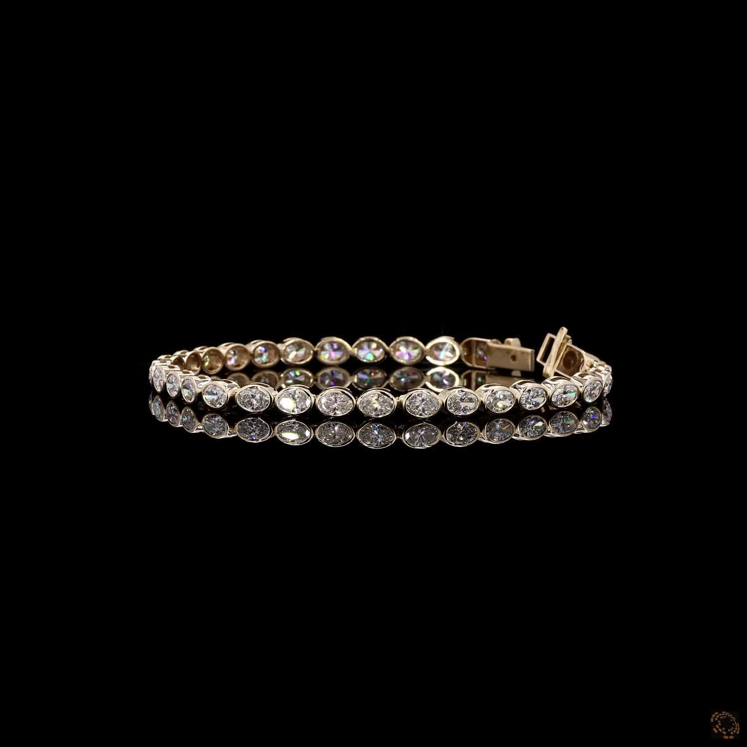 7.68 Ct SEO Product Titles Primary SEO Title: East-West Oval Cut Bezel Set Fancy Bracelet in 14K Yellow Gold | Bezel Oval Eternity Line Bracelet