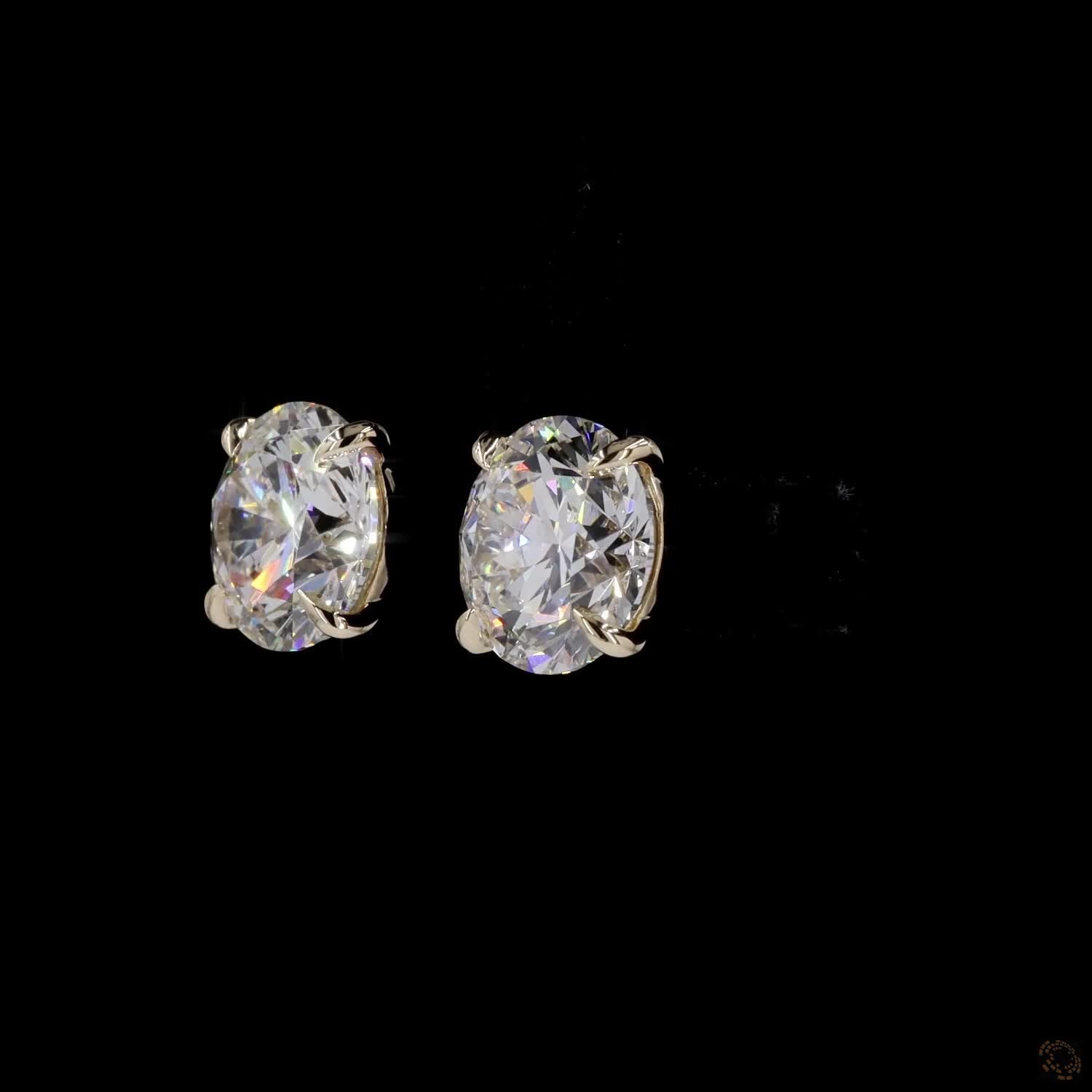 8.03 ct Solid 14K Yellow Gold Round Brilliant Cut Diamond Stud Earrings – Classic 4-Prong Double-Claw Solitaire Studs