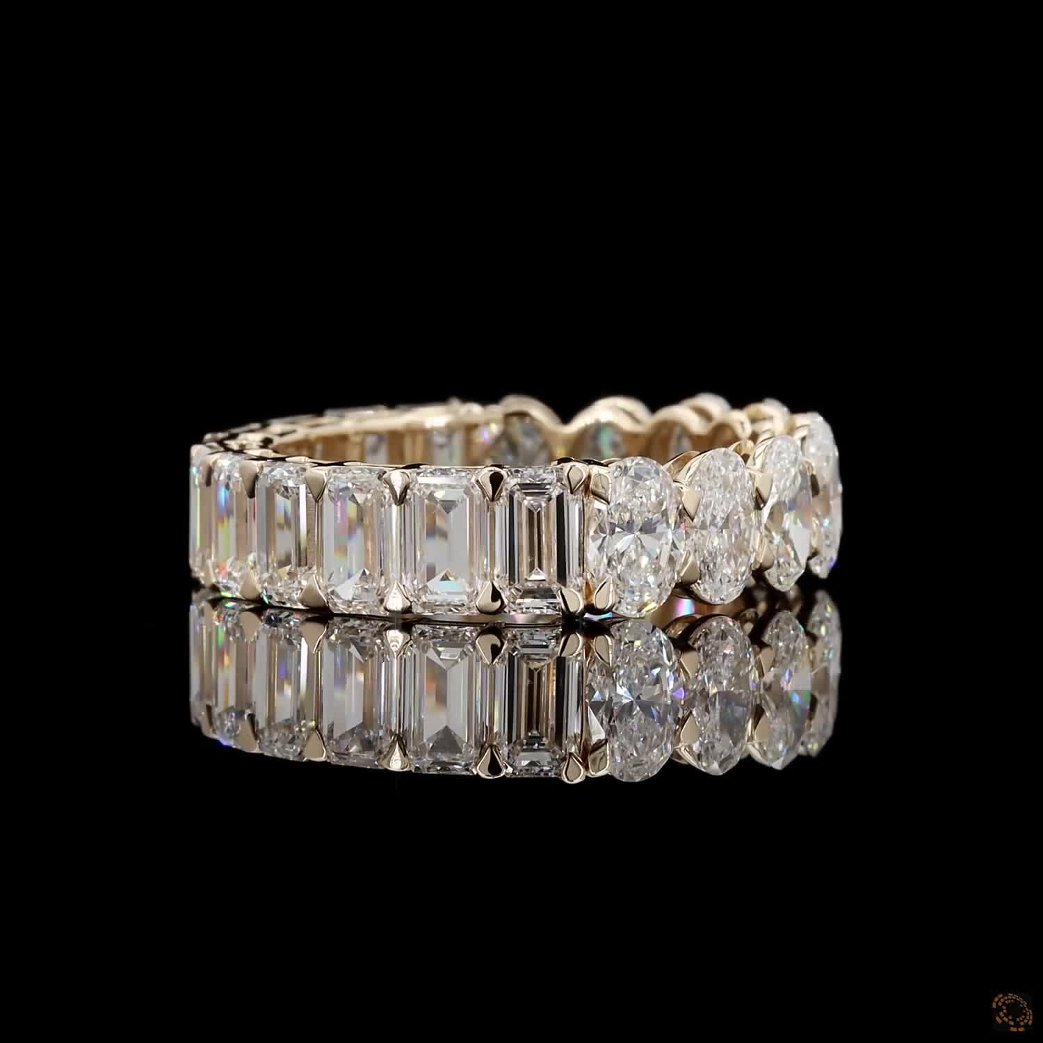 6.06 Ct Half Emerald Cut and Half Oval Cut Diamond Eternity Band in 14K Yellow Gold