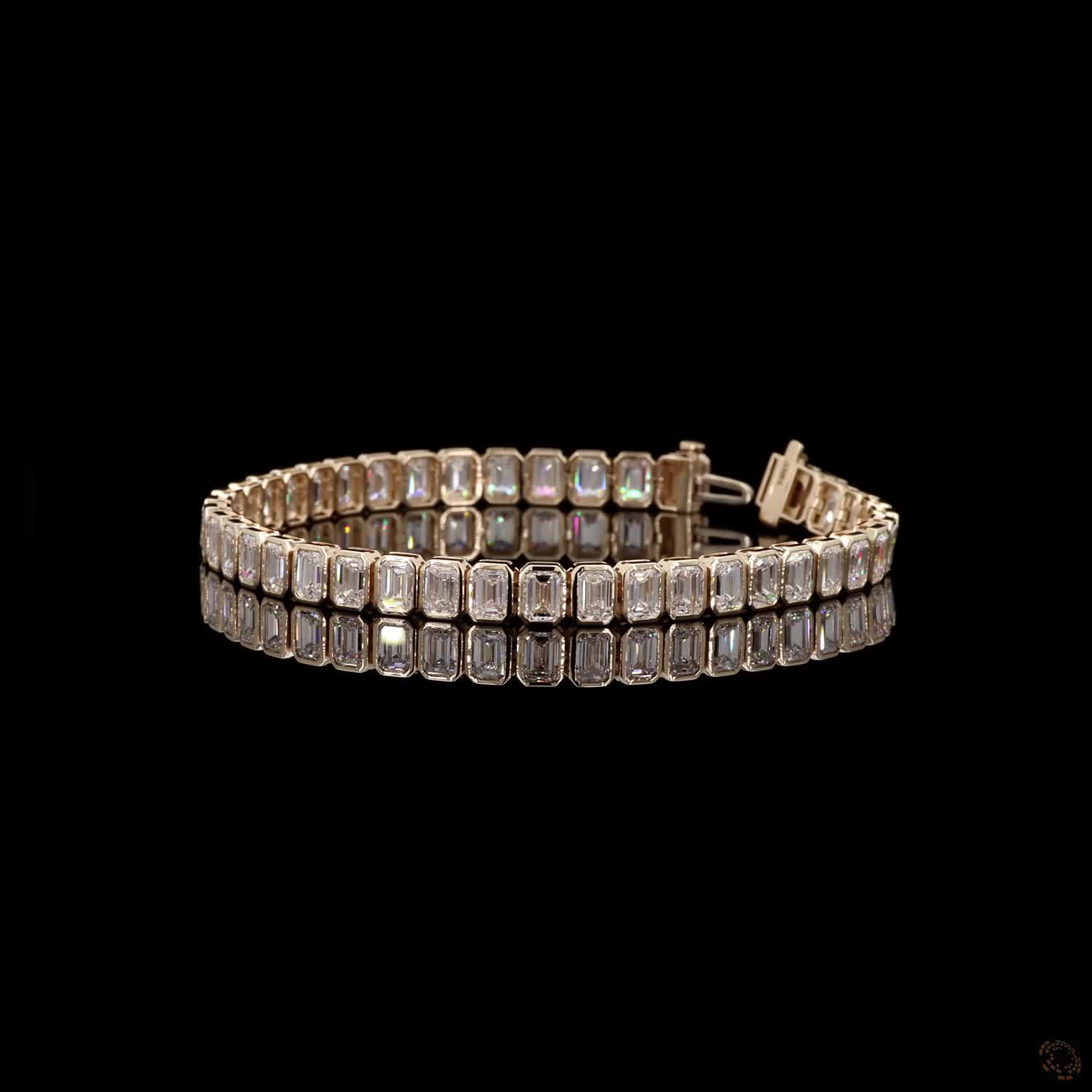 17.04 Ct Bezel-Set Emerald Cut Diamond Tennis Bracelet in 14K Yellow Gold