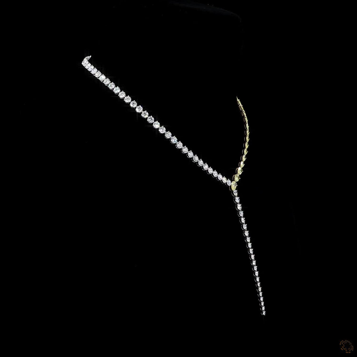 33.4 Ct Avant-garde Y-necklace lariat silhouette with asymmetrical neck strands uniting at a central focal diamond