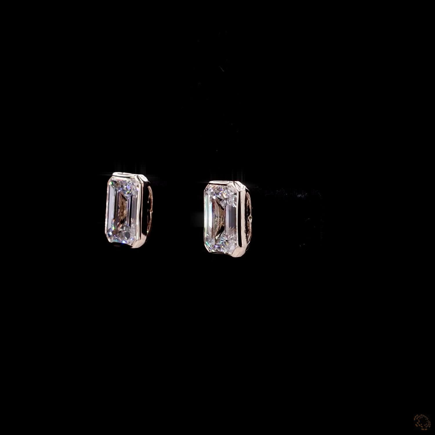 3.15 Ct Yellow Gold Emerald Cut Solitaire Bezel Set Stud Earrings