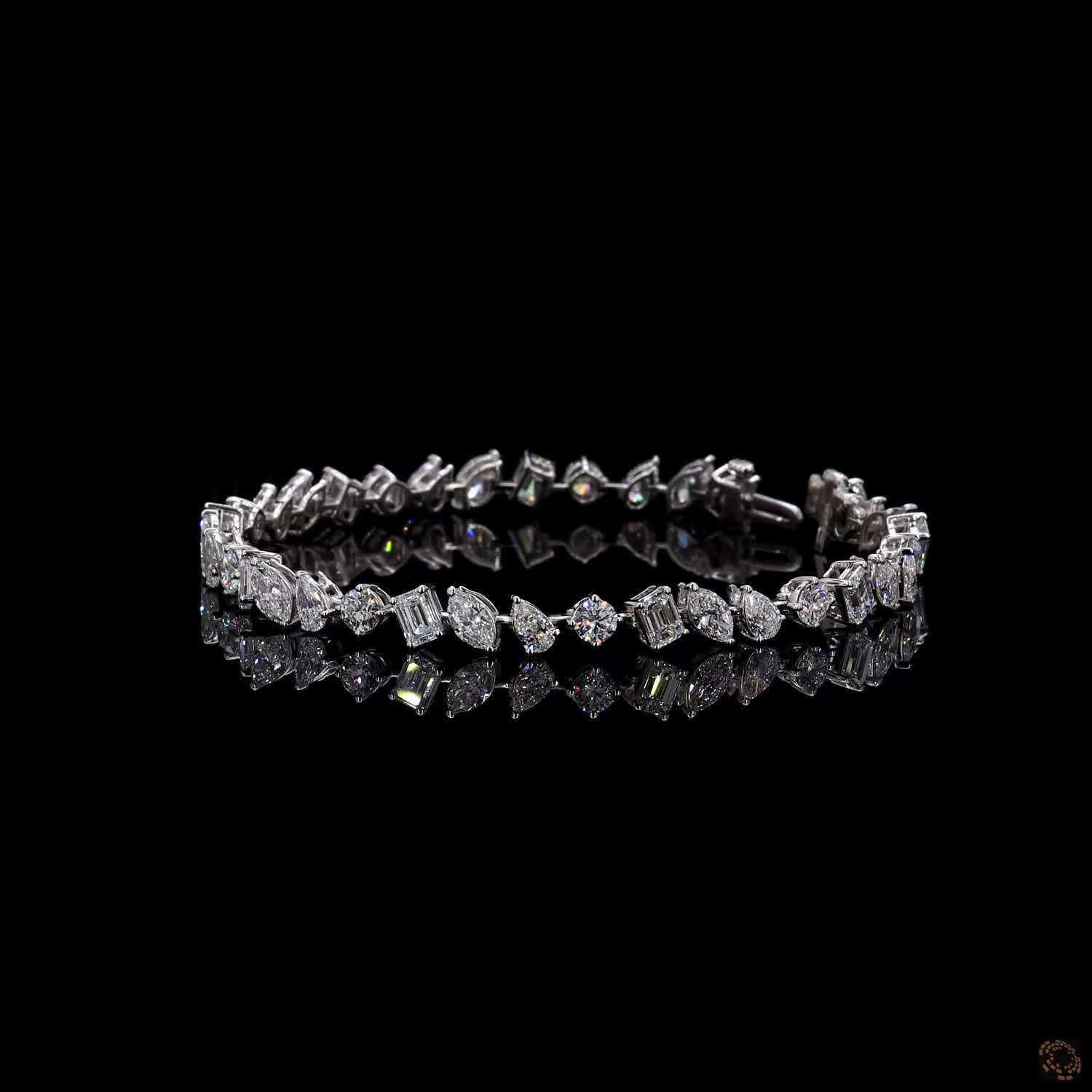 8.26 Ct 14K White Gold Mixed Cut Moissanite Tennis Bracelet with Double Latch Box Clasp