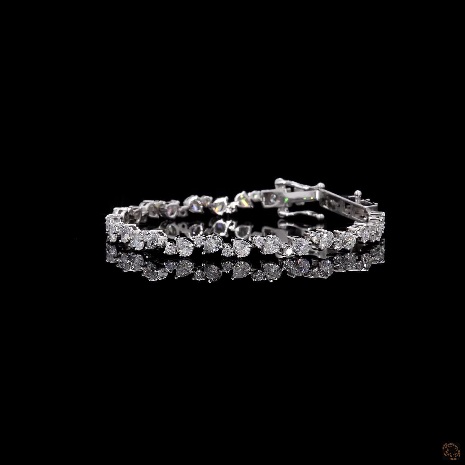 5.20 Ct White Gold Pear Cut Cluster Fancy Bracelet, Asymmetric Scattered Pear Line Bracelet, Modern Fine Jewelry Gift