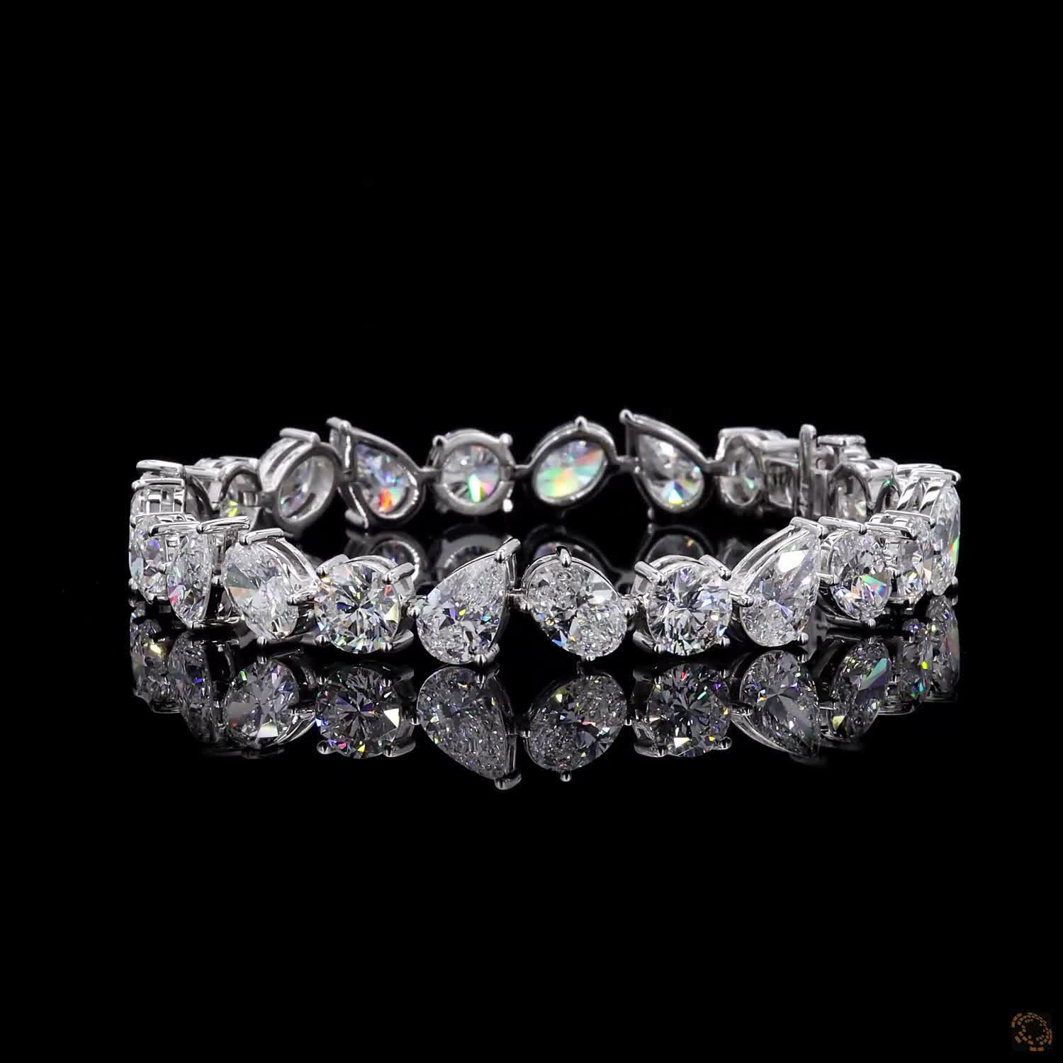 24.56 Ct White Gold Mixed Shape Cluster Fancy Bracelet, Asymmetrical Fancy Cut Bracelet, Fine Jewelry Gift