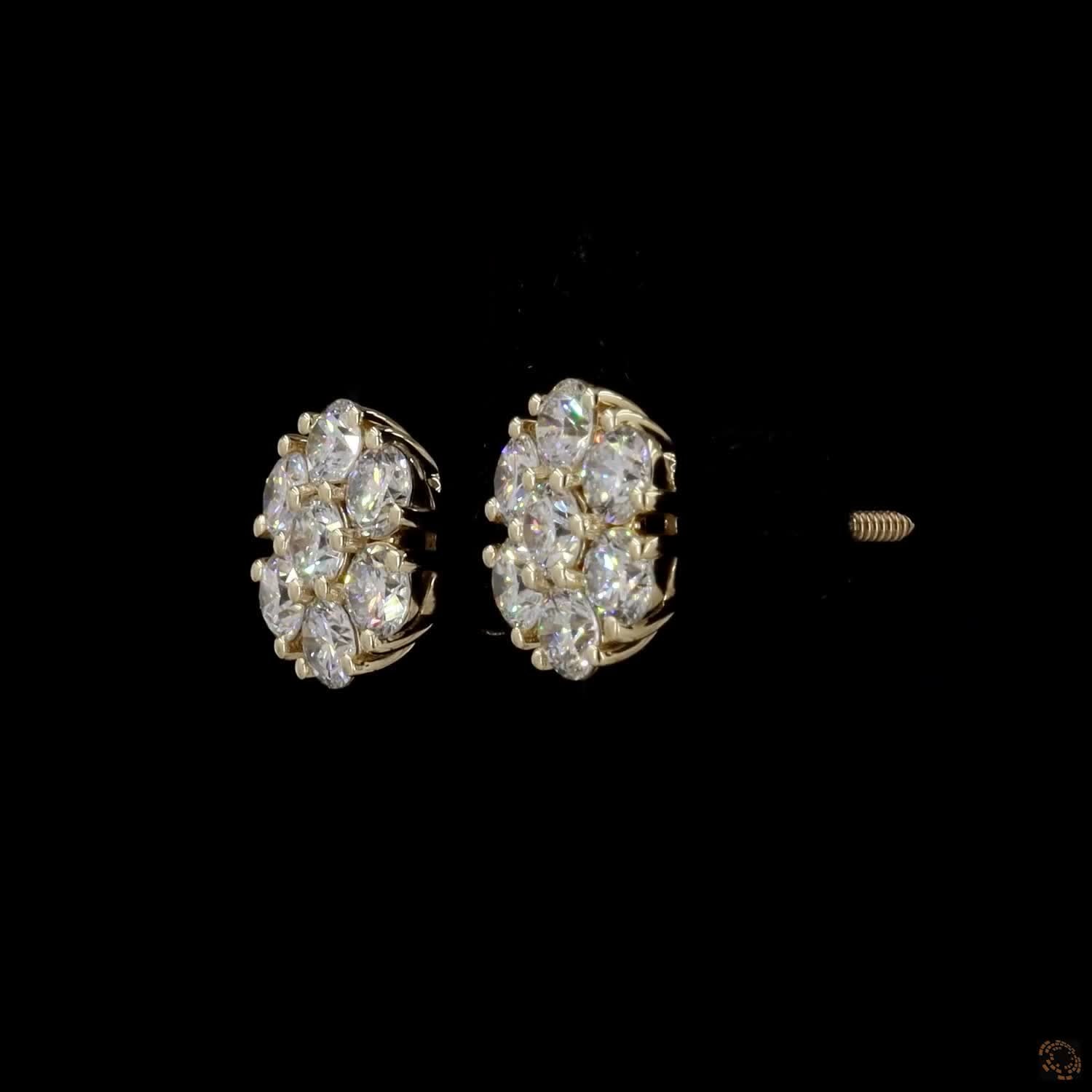2.06 Ct 14K Yellow Gold Round Cut Diamond Flower Cluster Stud Earrings – Blossom Solitaire Illusion Studs