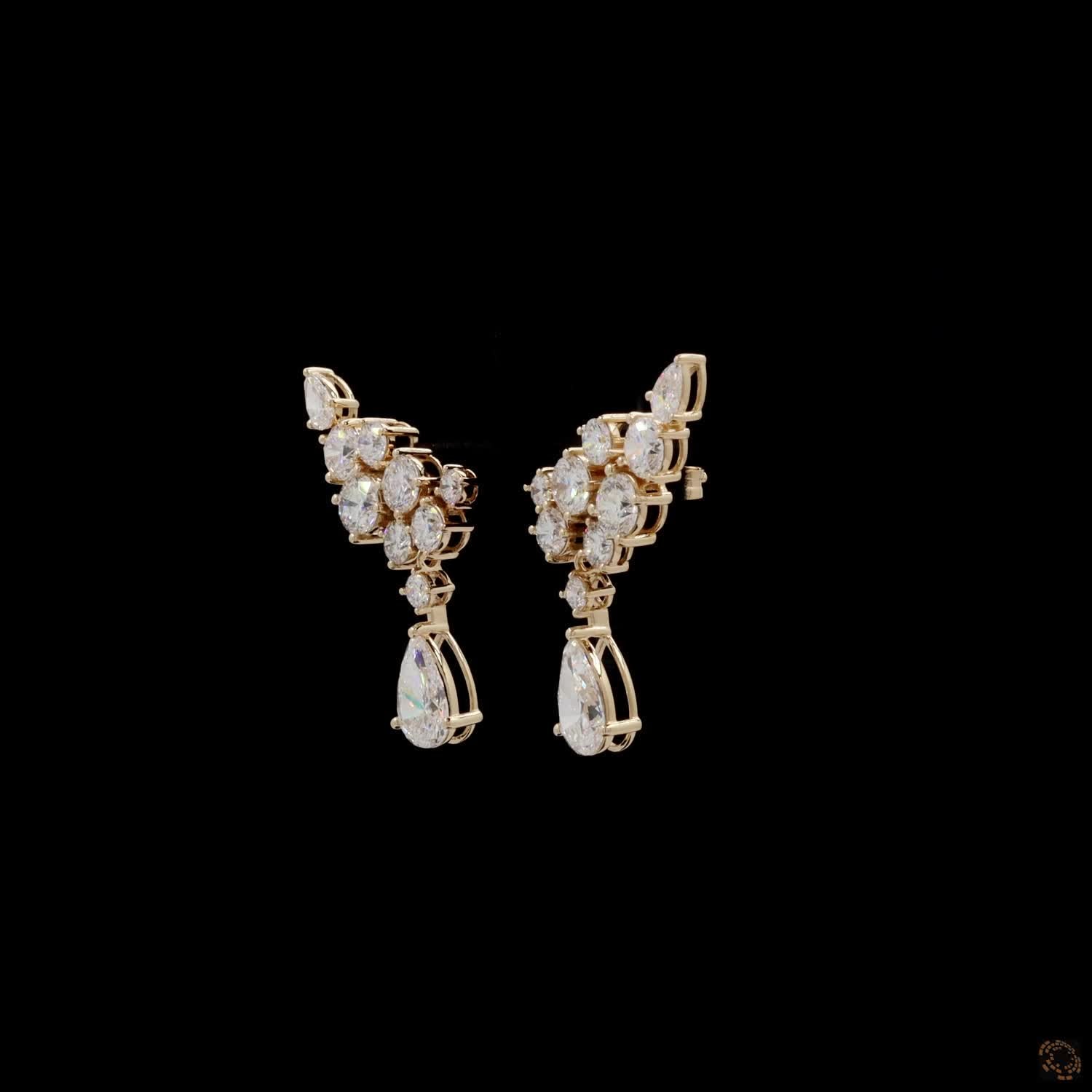 7.97 Floating Diamond Cluster Ear Crawler Earrings with Pear Dangles (Copy)