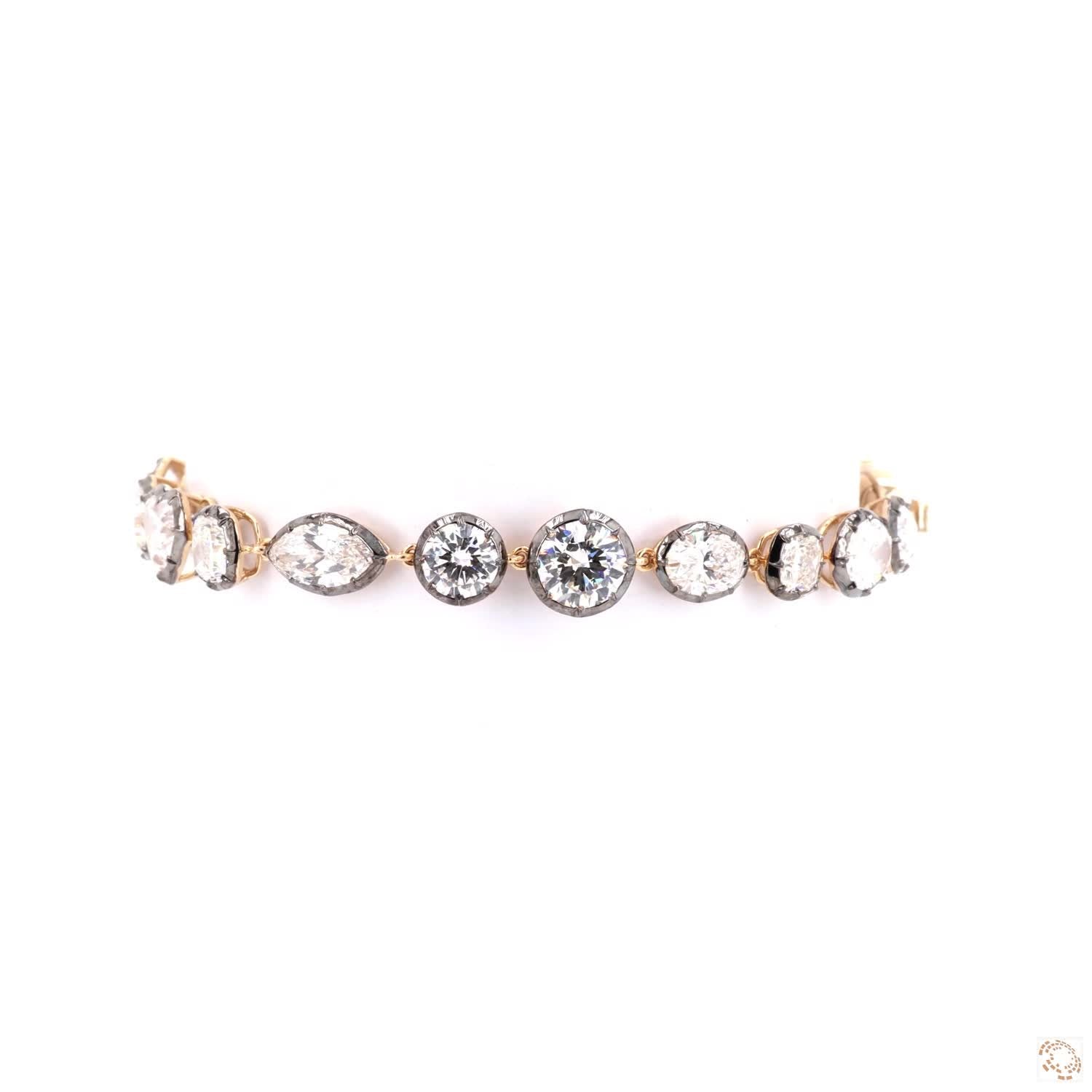15.56 Ct Two-Tone Blackened Bezel Multi-Shape Diamond Station Bracelet