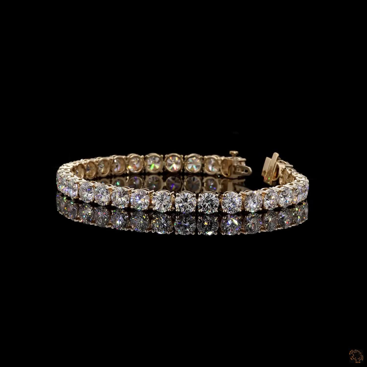 17.68 Ct Round Cut Moissanite Classic Tennis Bracelet in 14K Yellow Gold | 4-Prong Diamond Alternative Line Bracelet