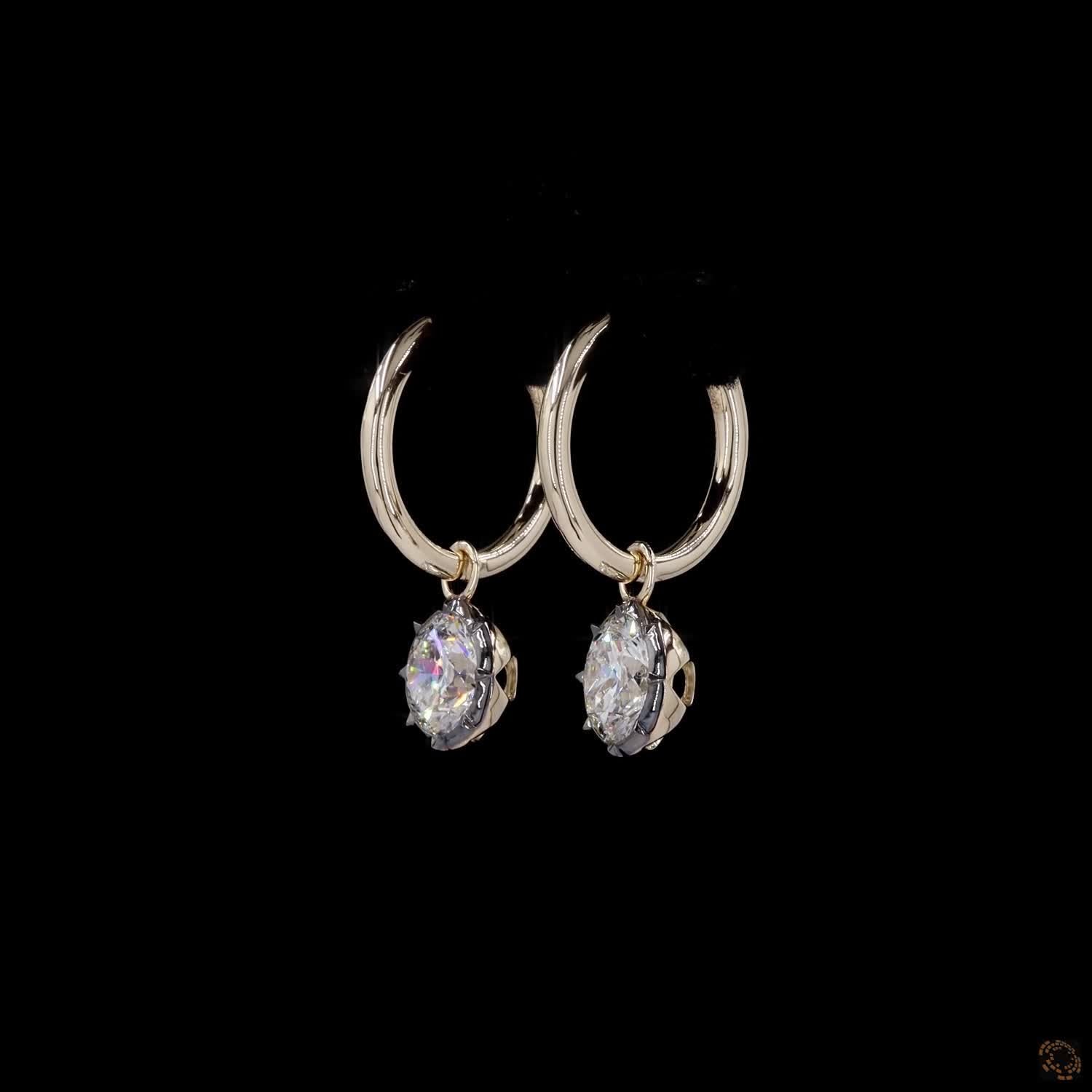3.05 Ct Round Solitaire Lab Grown Diamond Drop Hoop Earrings in 14K Yellow Gold | Dangle Diamond Hoop Earrings | Minimalist Luxury Fine Jewelry | Gift for Her