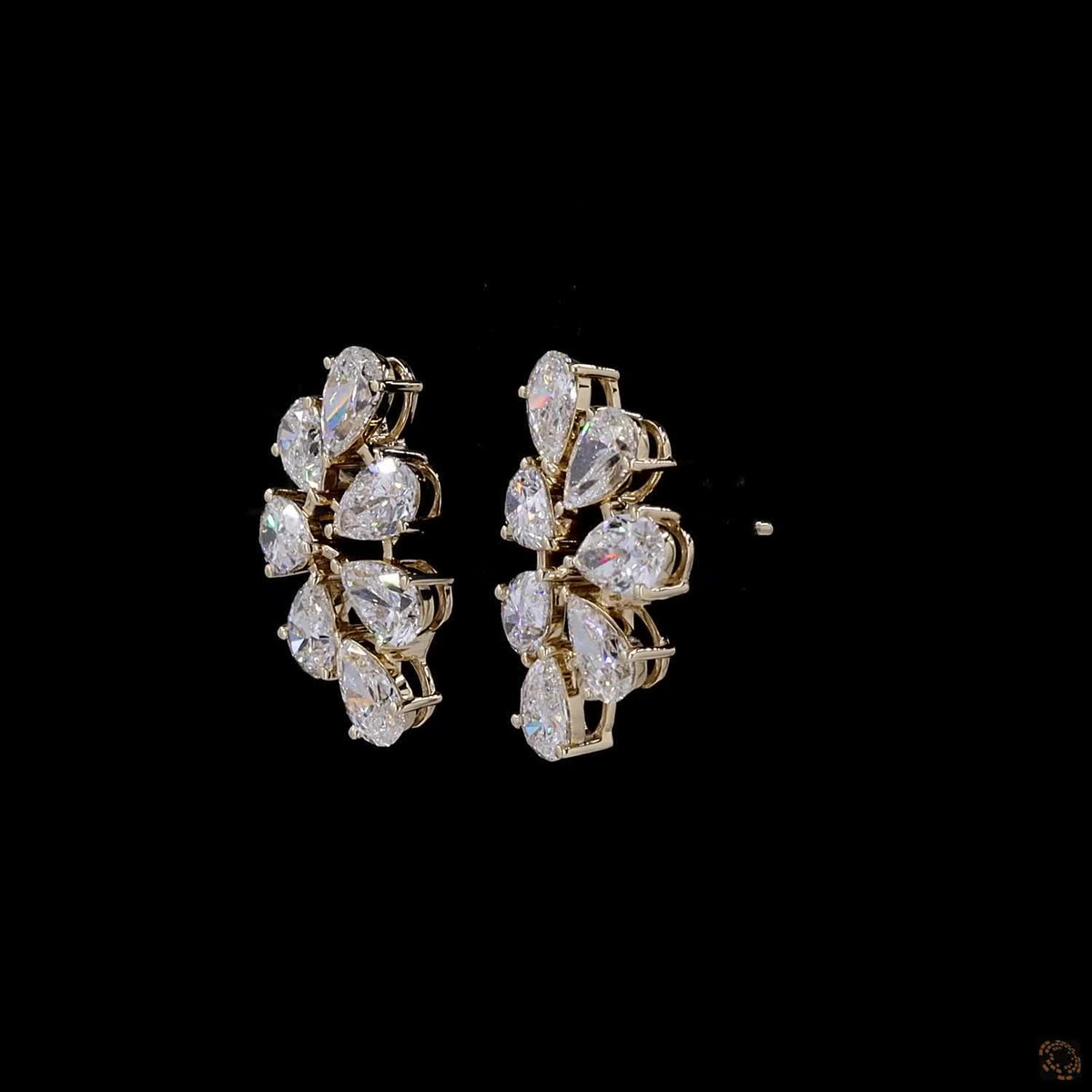 4.91 Ct Cluster Pear Cut Diamond Floral Climber Earrings in Yellow Gold