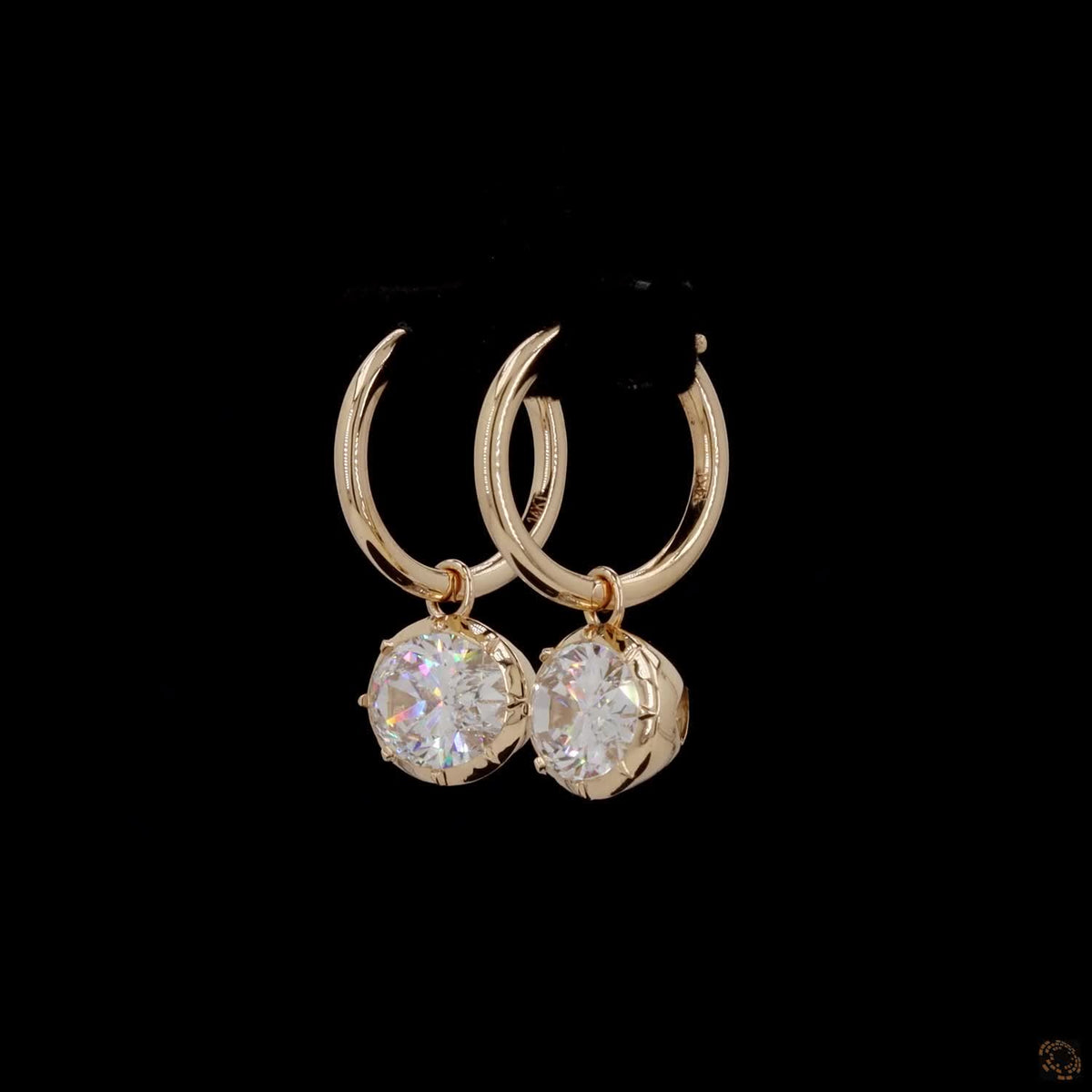 5.06 Horizontal Oval Solitaire Diamond Huggie Hoop Earrings in Yellow Gold