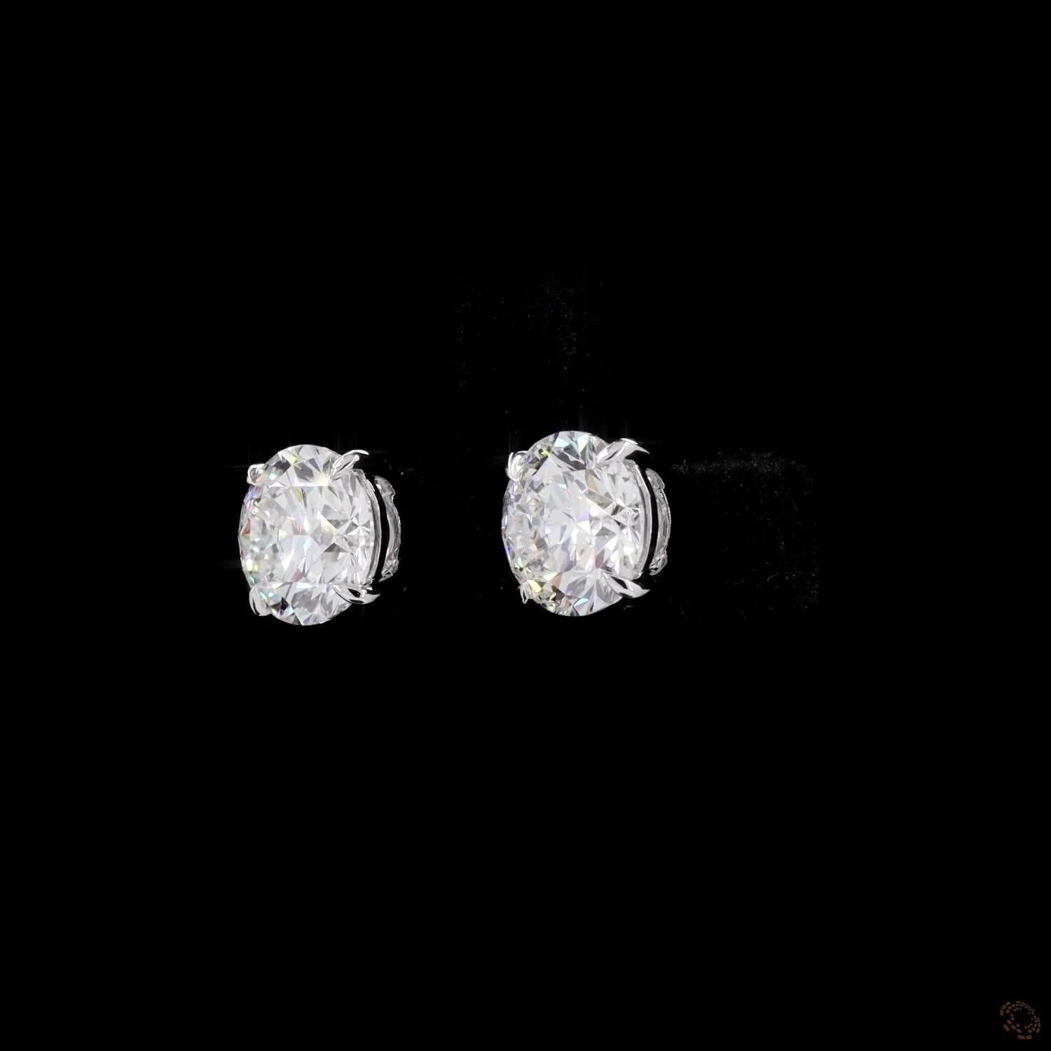 4.10 Ct Classic Round Cut Diamond Solitaire Stud Earrings in 14K White Gold | 4-Prong Basket Setting with Friction Backs