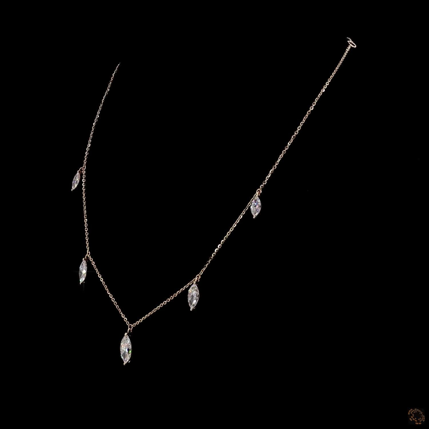 4.27 Ct Marquise Cut Diamond Drop Station Choker Necklace in Rose Gold