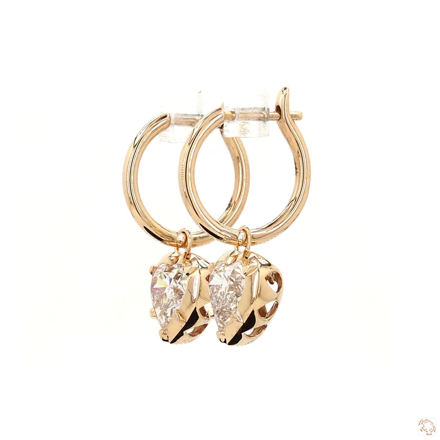 4.12 Ct Heart-Shaped Diamond Solitaire Yellow Gold Huggie Charm Earrings