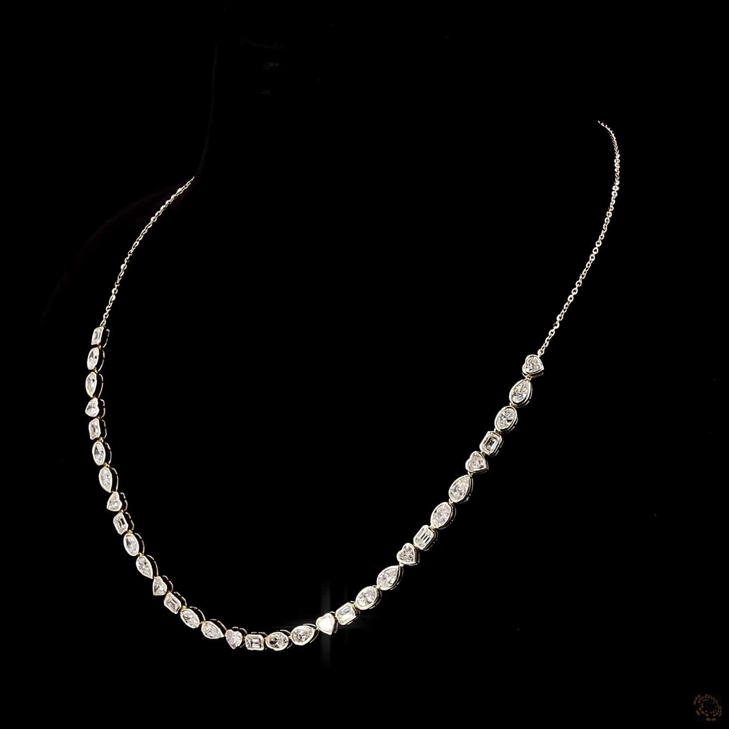 8.83 Ct Multi-Shape Bezel-Set Lab-Grown Diamond Tennis Necklace in 14K Yellow Gold