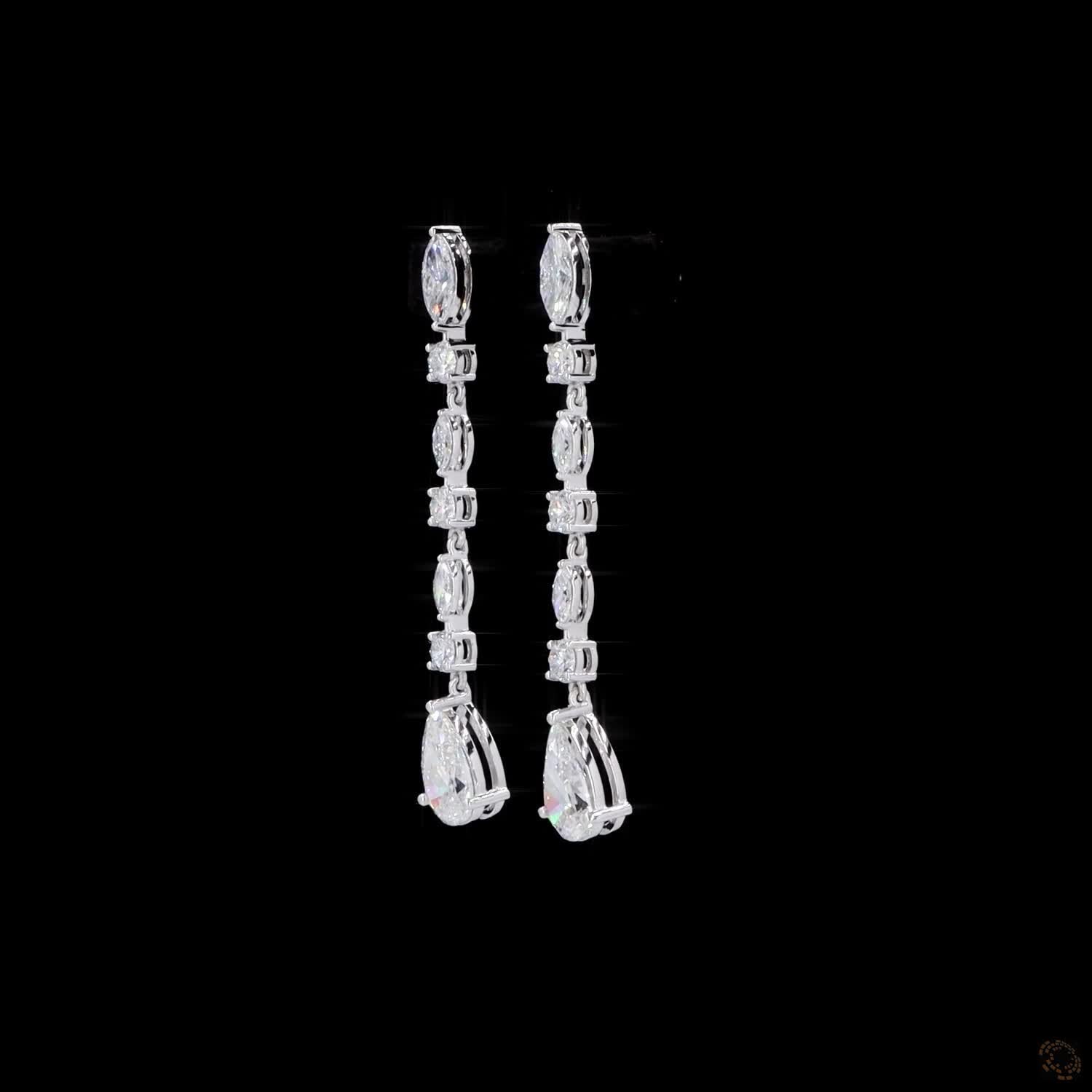 5.66 Ct Pear Cut Teardrop & Marquise Round Linear Drop Earrings in White Gold