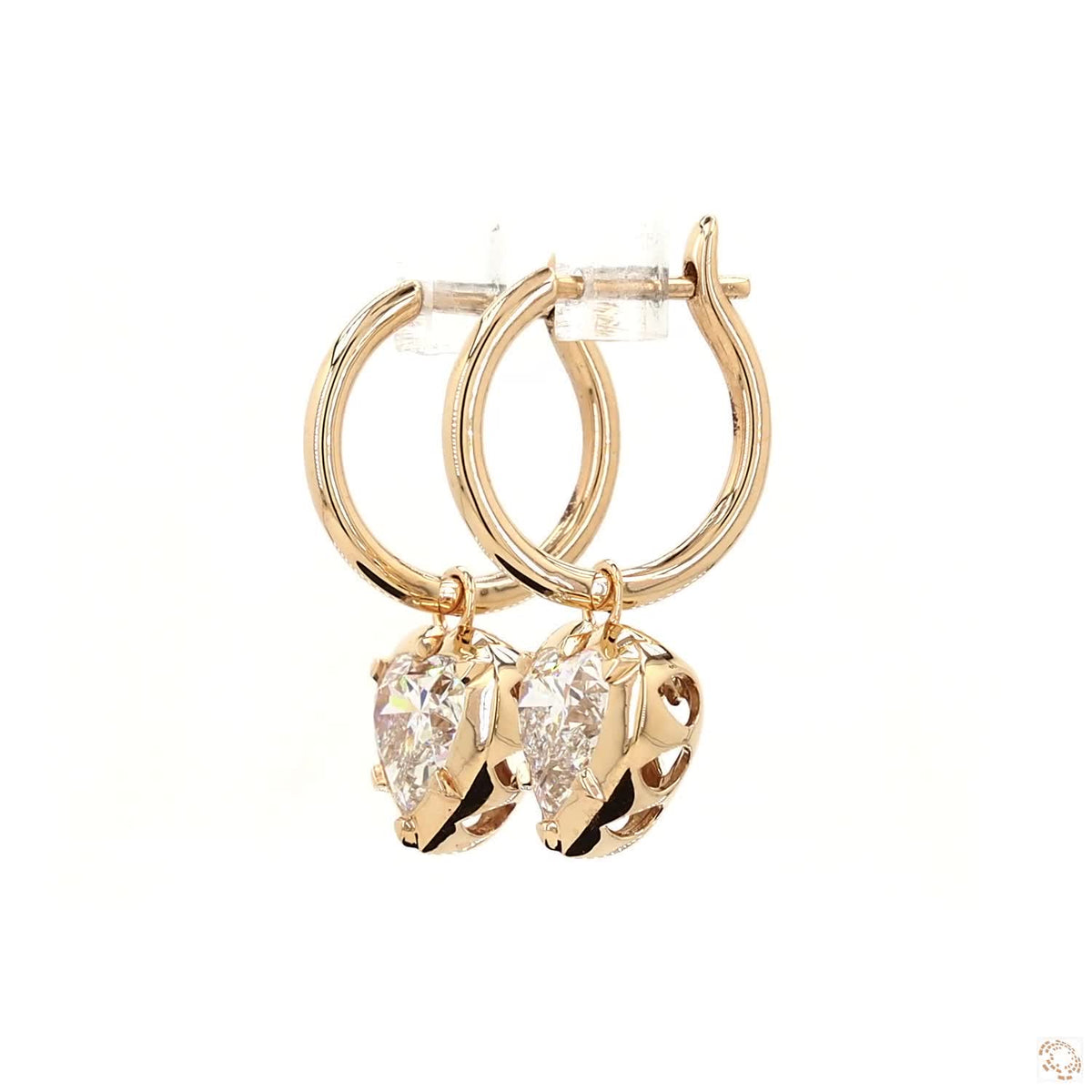 4.08 Ct Gold Heart Solitaire Dangle Earrings | Classic Heart Cut Crystal Huggie Hoops