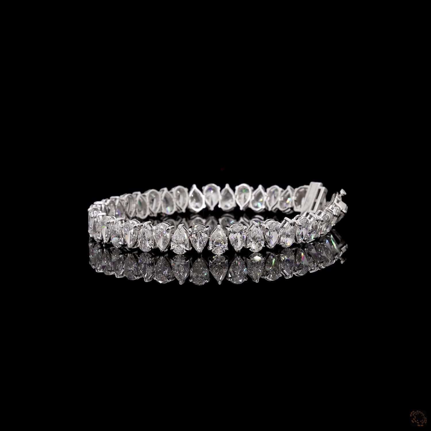20.09 Ct White Gold Pear Shape Bracelet, Tear Drop Eternity Fancy Bracelet, Elegant Bridal Fine Jewelry Gift