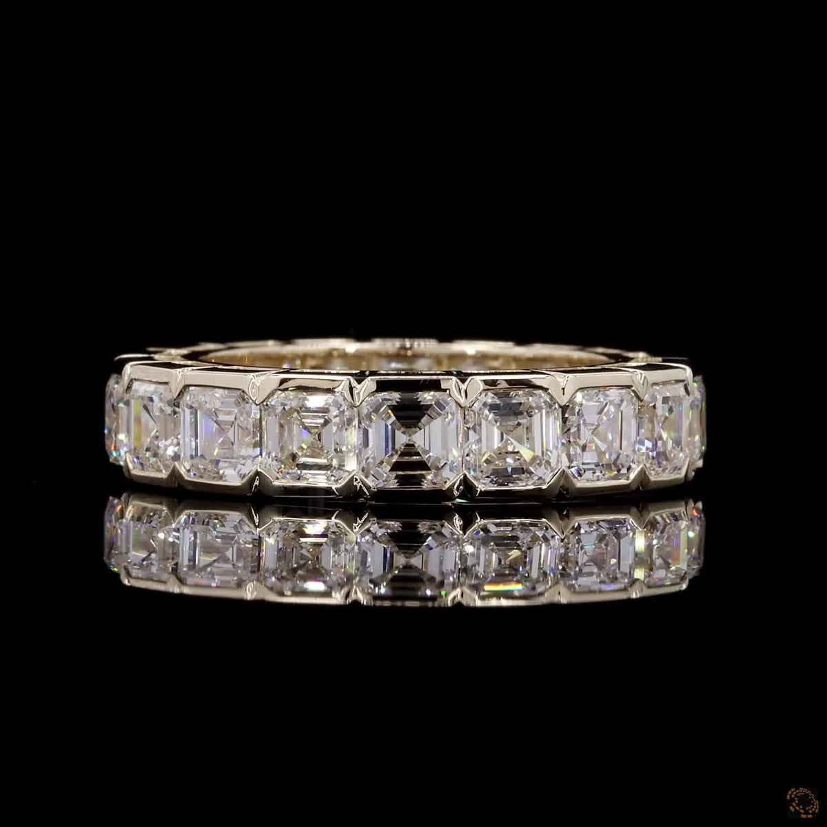 7.34 Ct Asscher Cut Diamond Bezel Eternity Ring | Full Asscher Diamond Wedding Band in 14K Yellow Gold