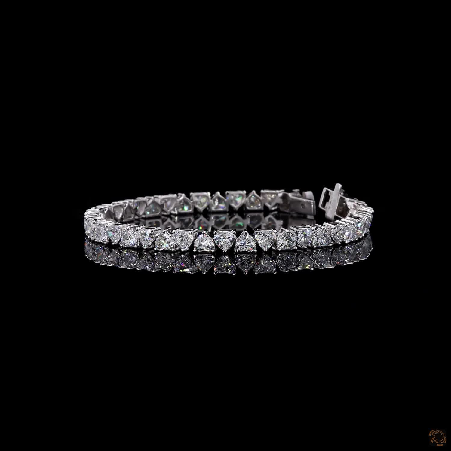 10.70 Ct 14K White Gold Heart Cut Fancy Bracelet with Double Safety Latch
