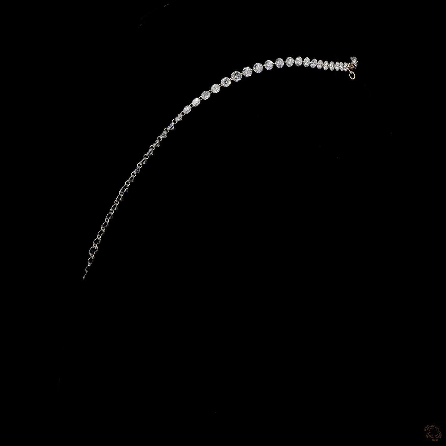 22.87 Ct graduated diamond tennis necklace, round brilliant diamond Riviera necklace, classic diamond choker, floating diamond strand, yellow gold prong-set diamond necklace
