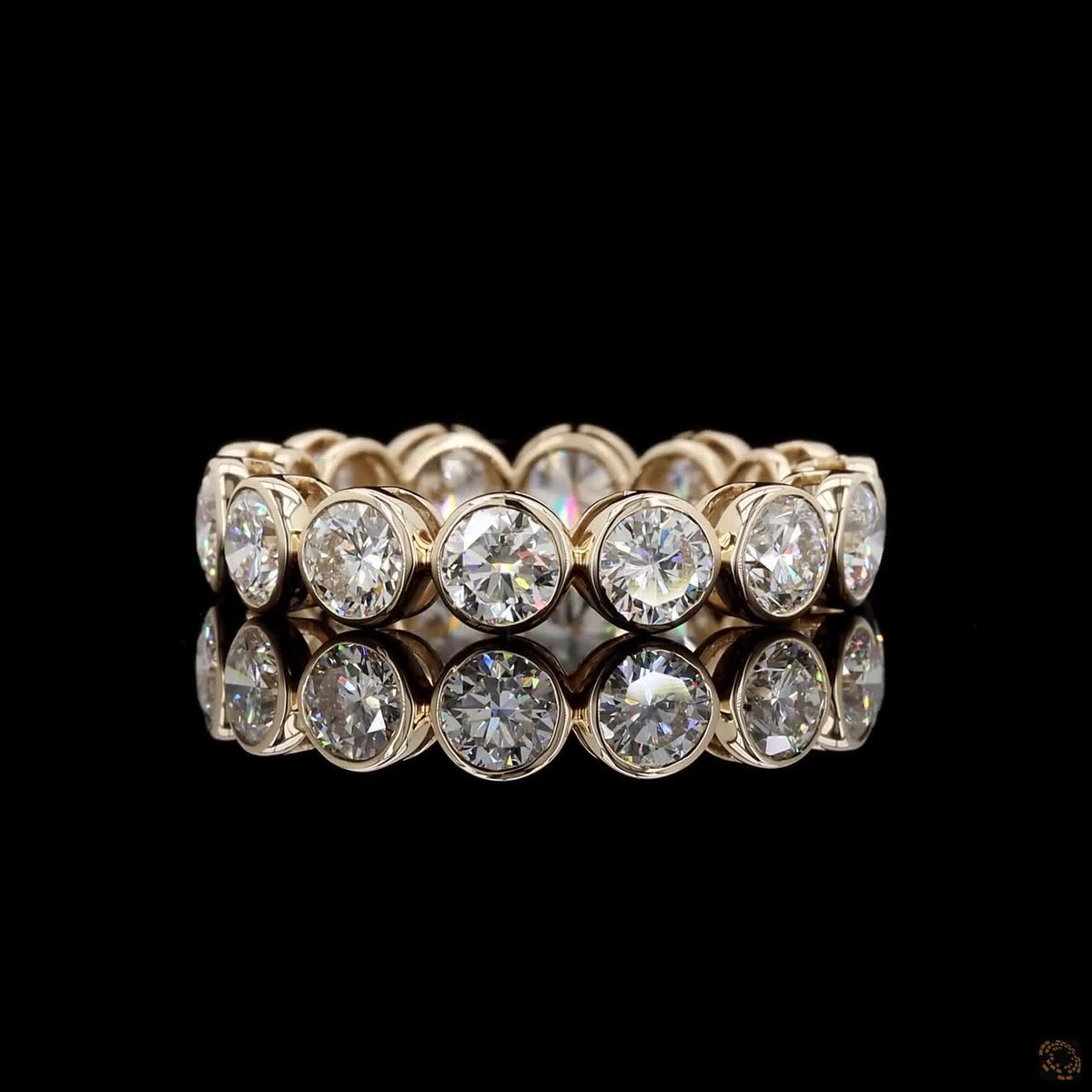 3.56 Ct Round Cut Diamond Bezel Eternity Band – 14K Yellow Gold Floating Bezel Wedding Ring