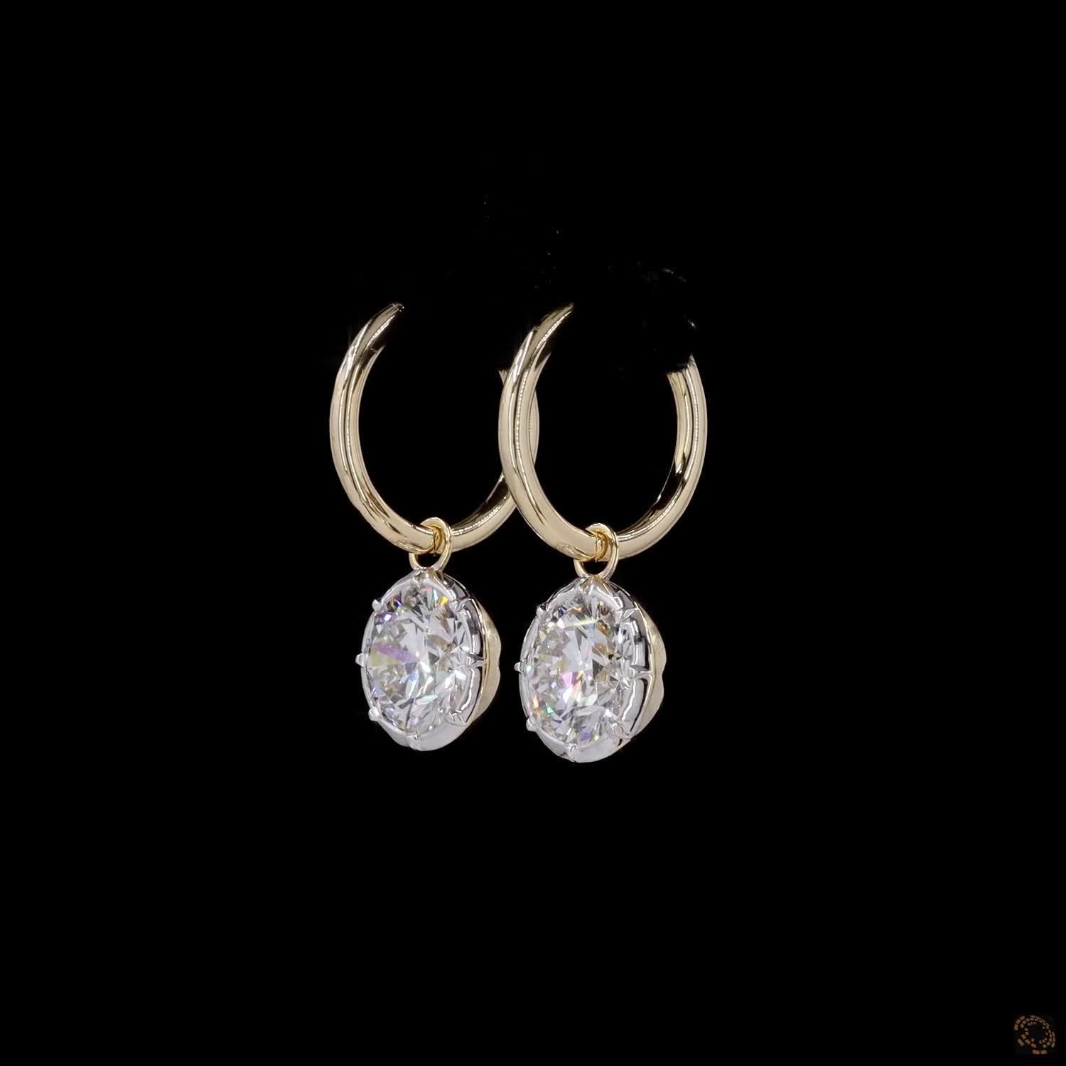 6.00 Ct Two-Tone Round Diamond Dangle Huggie Hoop Earrings, 14K Yellow & White Gold Solitaire Drop Earrings (Copy)