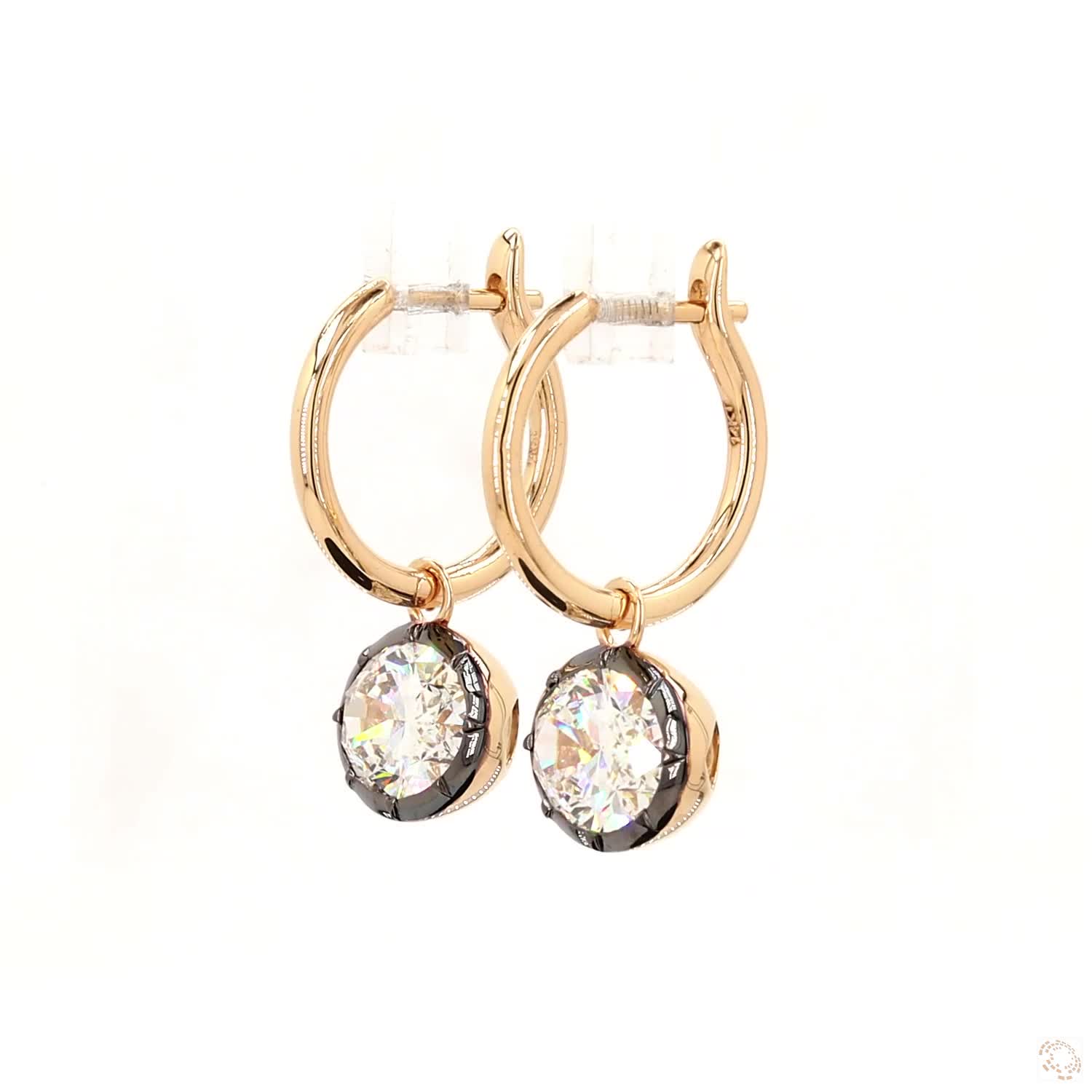 5.02 Ct East-West Oval Cut Diamond Bezel Huggie Charm Earrings in Two-Tone Gold
