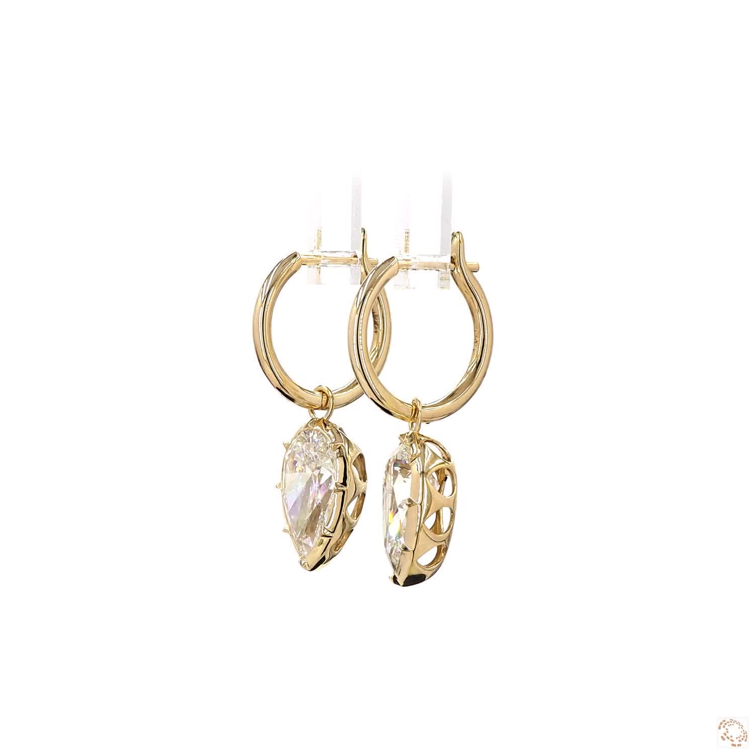 6.03 Ct Solitaire Drop Hoop Earrings | Pear Cut Bezel Set Diamond Dangle Hoop Earrings | Elegant Minimalist Luxury Earrings for Women