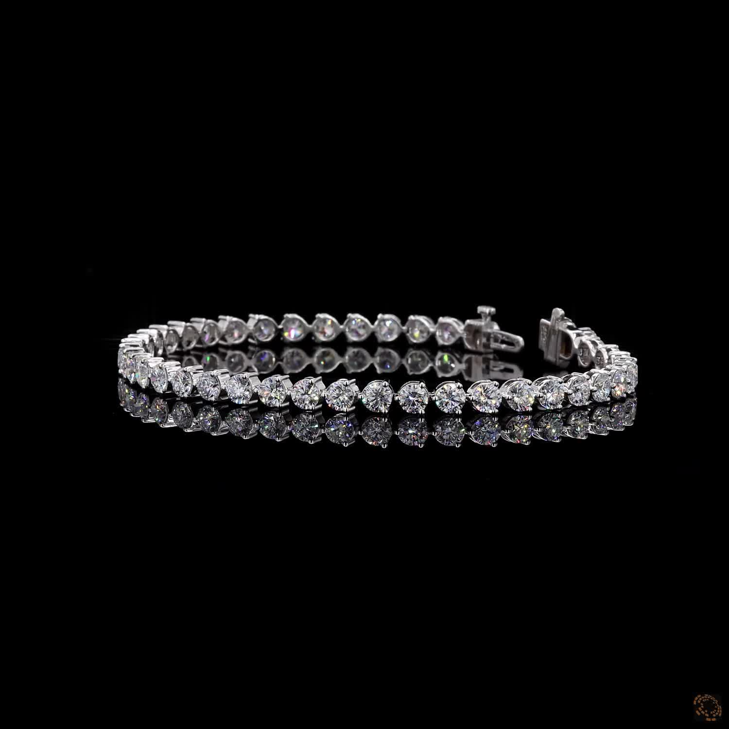 7.52 Ct White Gold Round Cut Moissanite Tennis Bracelet, Classic 4-Prong Eternity Line Bracelet, Icy Fine Jewelry Gift for Her