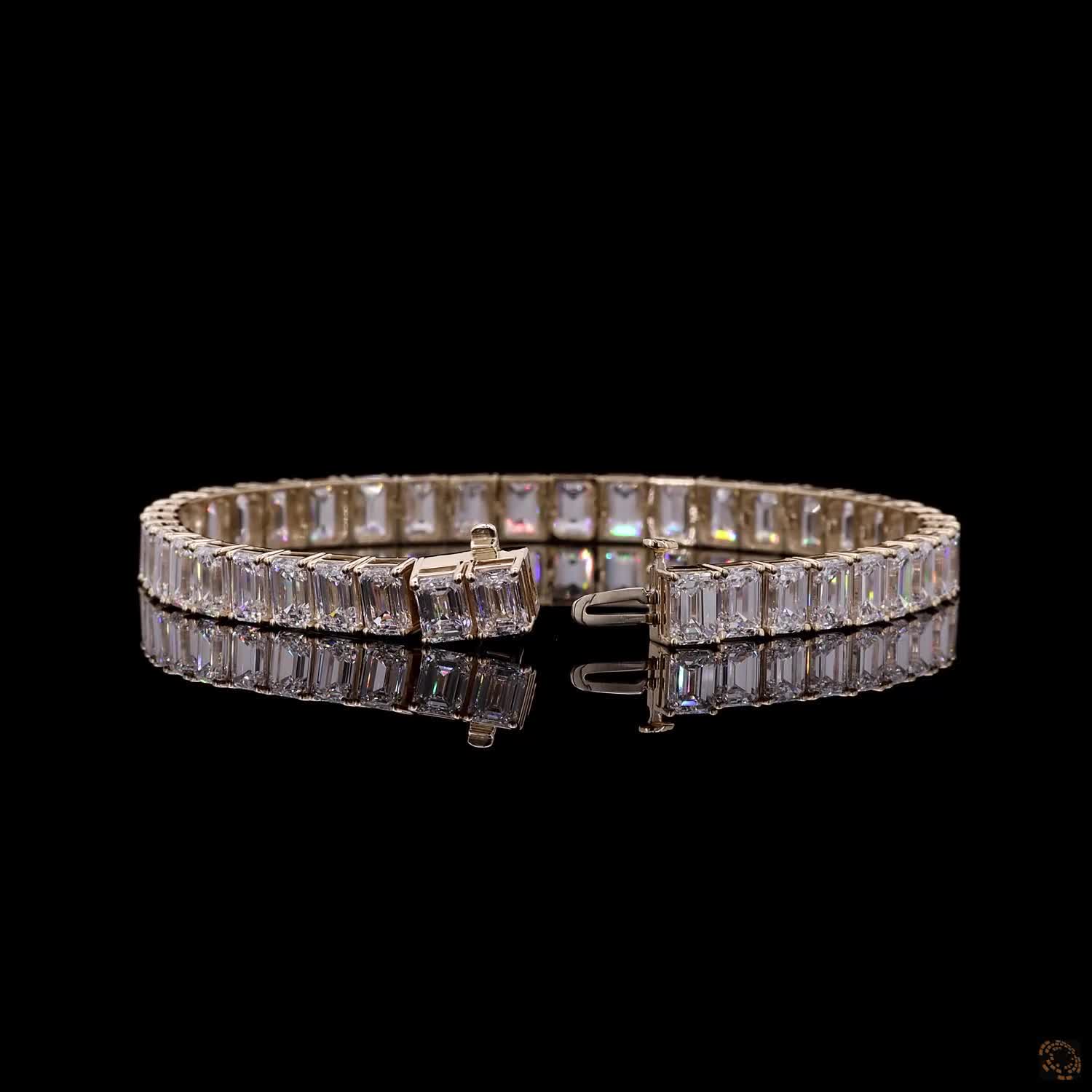 22.20 Ct 14K Yellow Gold Emerald Cut Moissanite Fancy Bracelet with Double Latch Box Clasp