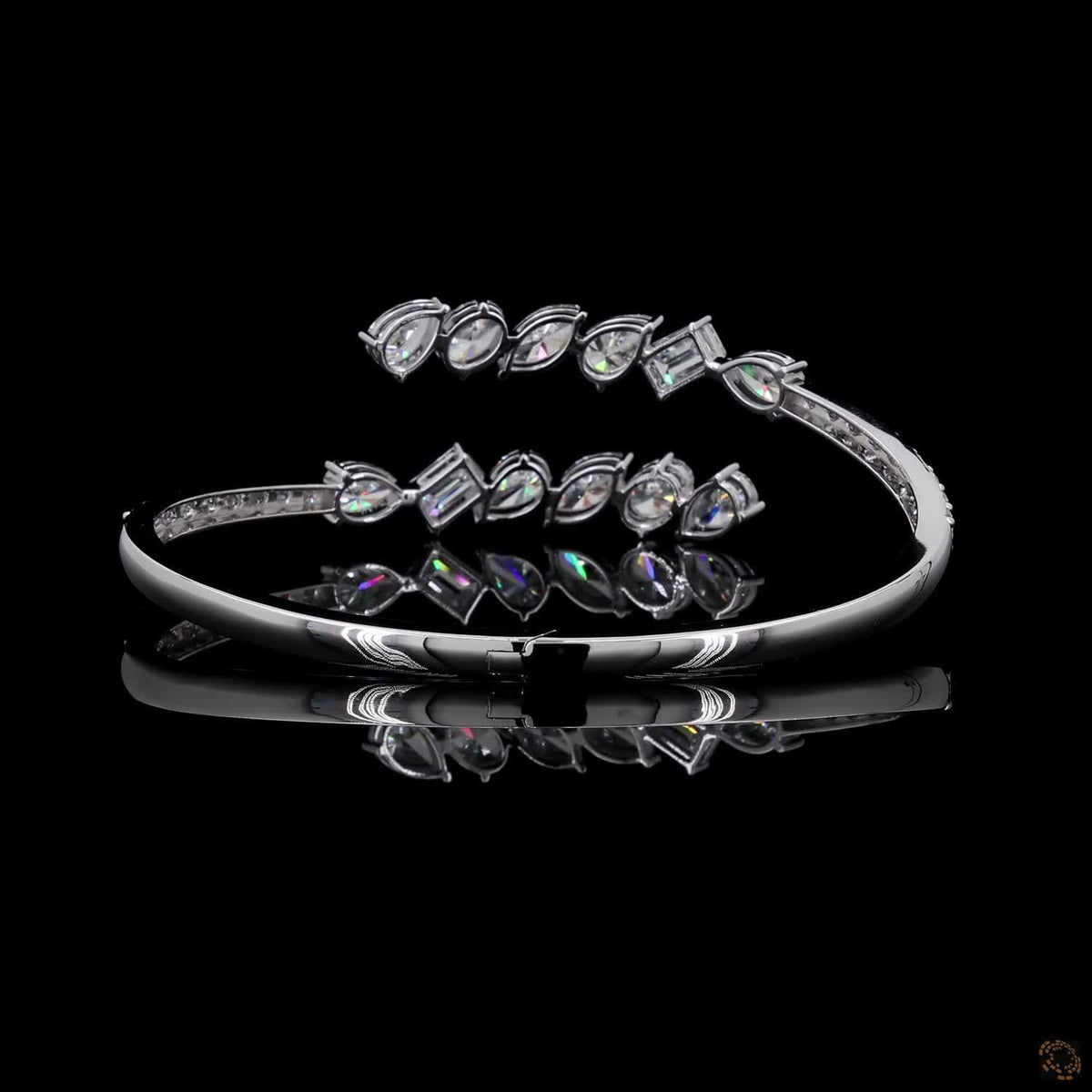 7.76 Ct Multi-Shape Diamond Bypass Cuff Bangle in White Gold