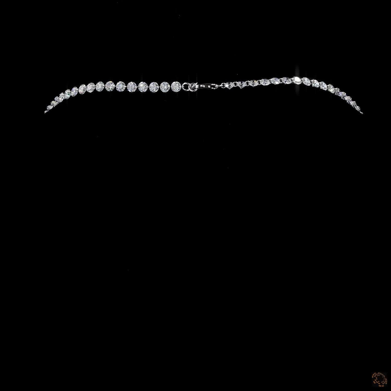 9.78 Ct Half-graduated tennis necklace featuring a continuous row of round brilliant diamonds that gracefully enlarge along the front drop
