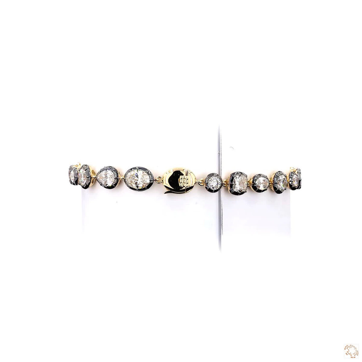 9.15 Ct Multi-Shape Diamond Black Enamel Bezel Bracelet in 14K Yellow Gold