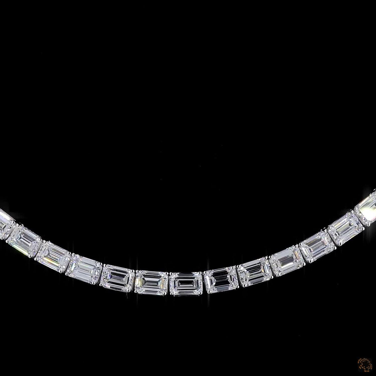 36.61 Ct East-West Emerald Cut Diamond Tennis Necklace in White Gold