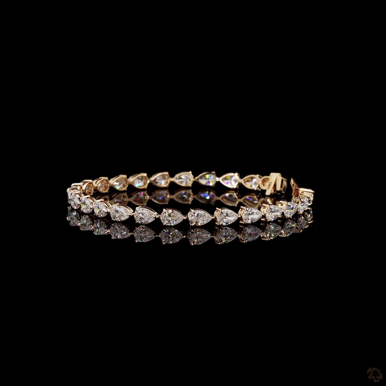 8.84 Ct Horizontal Pear-Shaped Diamond Line Bracelet in Yellow Gold