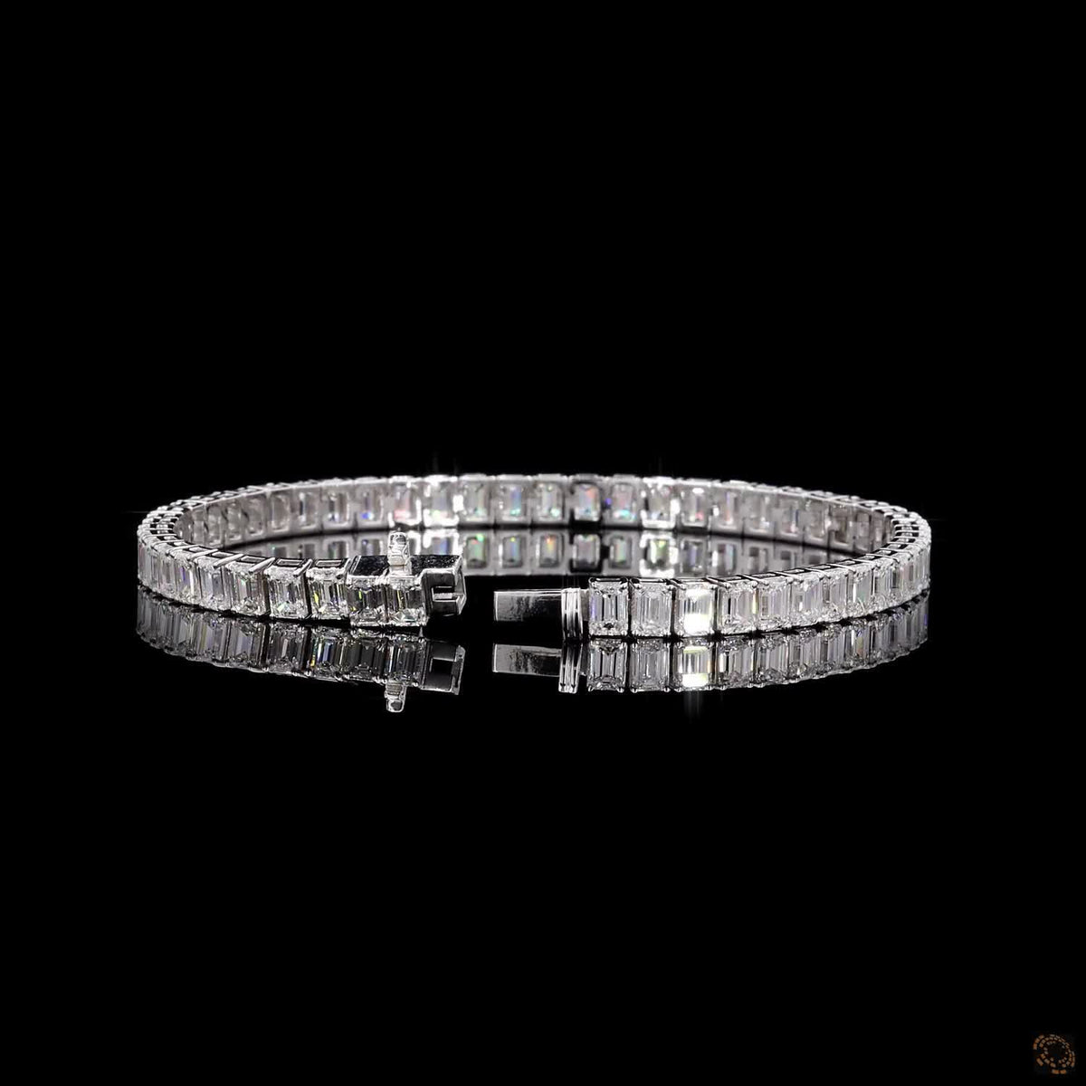 13.49 Ct 14K White Gold Emerald Cut Bezel Fency Bracelet with Double Safety Latch