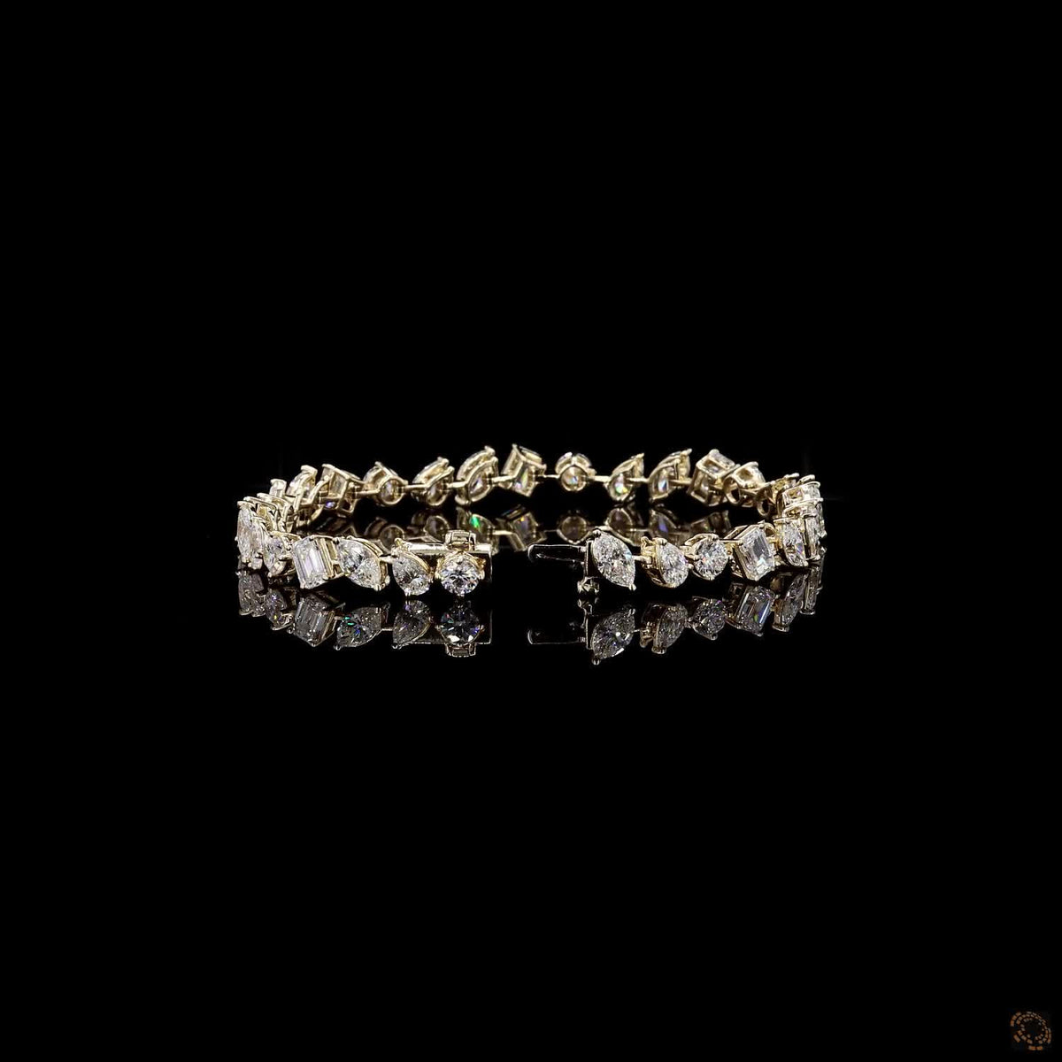 7.02 Ct Multi-Shape Mixed Cut Fancy Bracelet in 14K Yellow Gold | Fancy Multi-Cut Cluster Eternity Line Bracelet