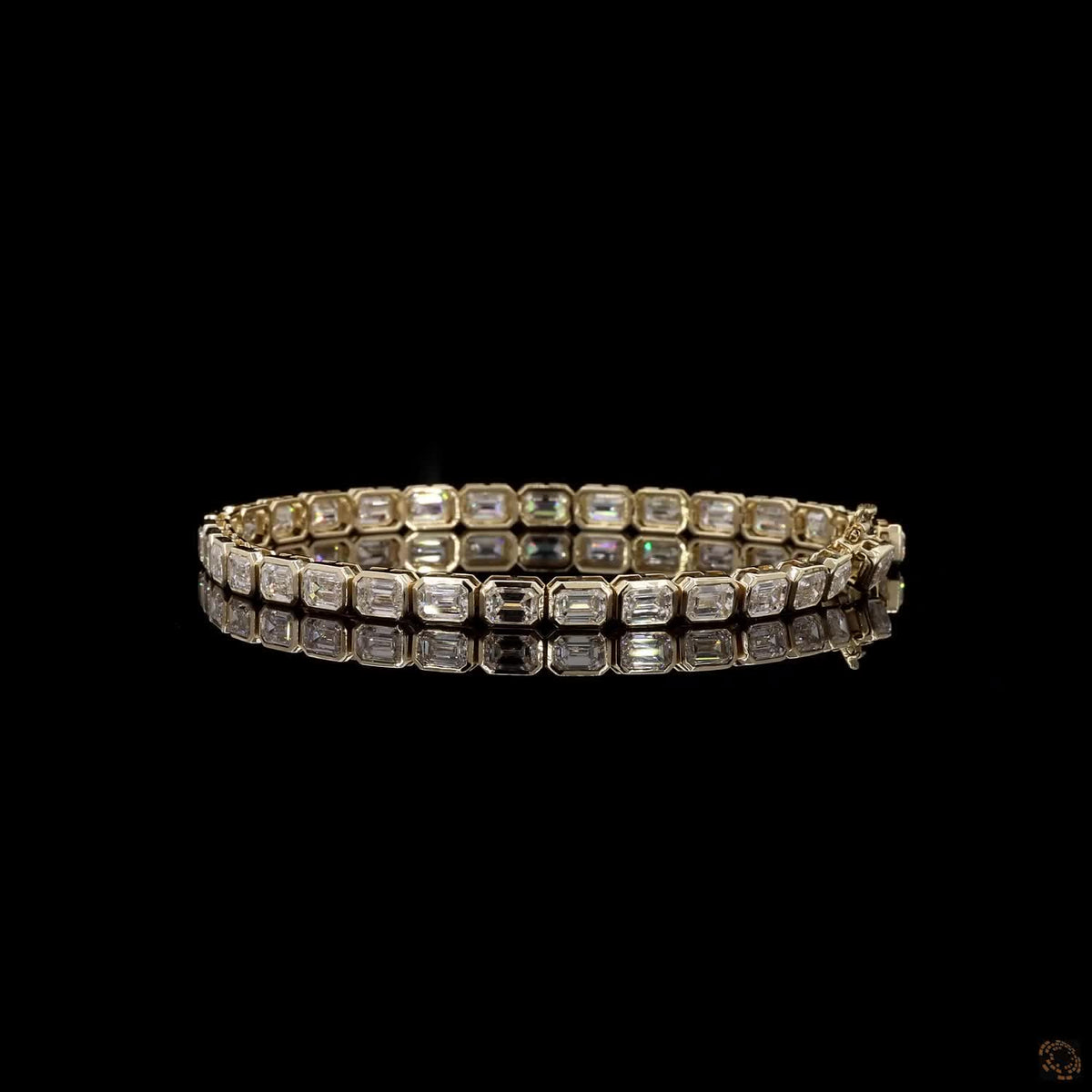 10.13 Ct East-West Bezel-Set Emerald Cut Diamond Tennis Bracelet in Yellow Gold