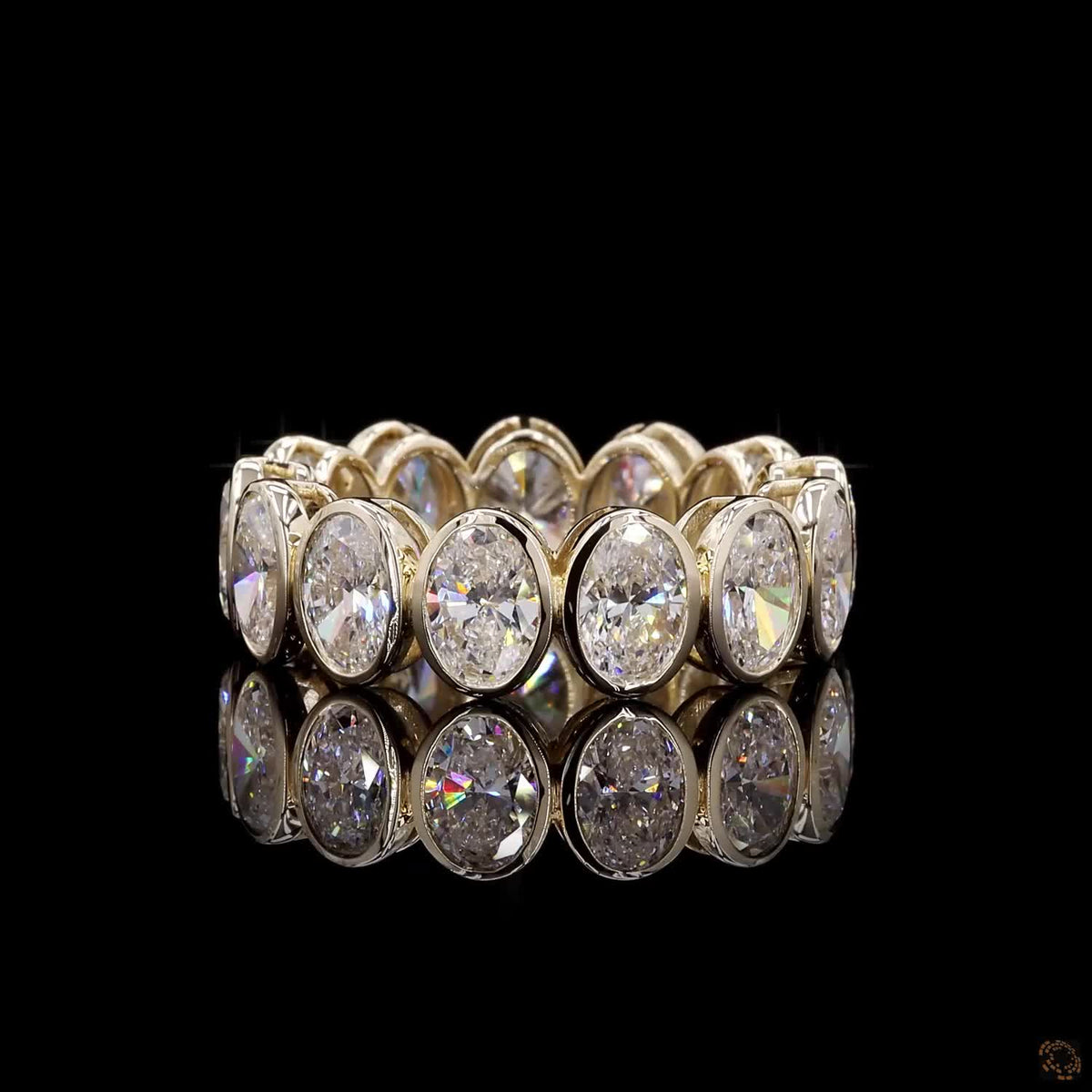 6.22 Ct Shared-Prong Oval Cut Diamond Eternity Ring in Yellow Gold