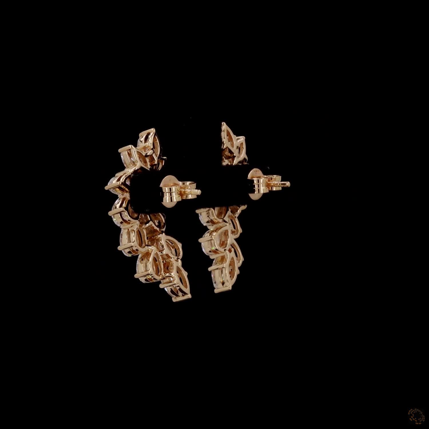 4.4 Ct Multi-Shape Ear Crawlers, Yellow Gold Leaf Cluster Earrings, Statement Bridal Vine Jewelry