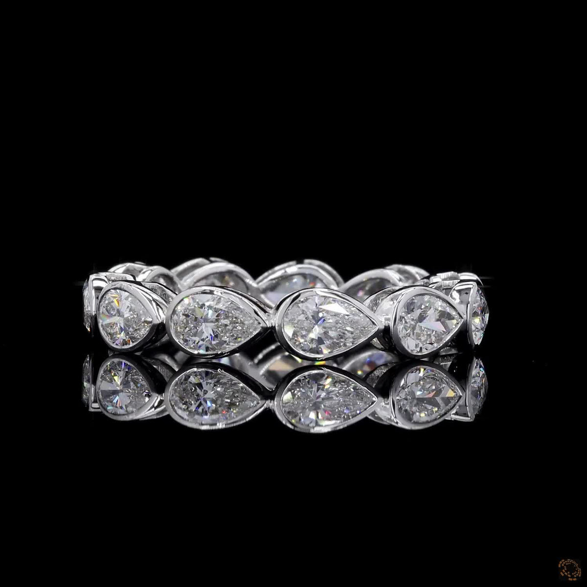 2.72 Ct Full Pear Diamond Eternity Band | Modern Bezel Set Teardrop Diamond Engagement Ring for Women