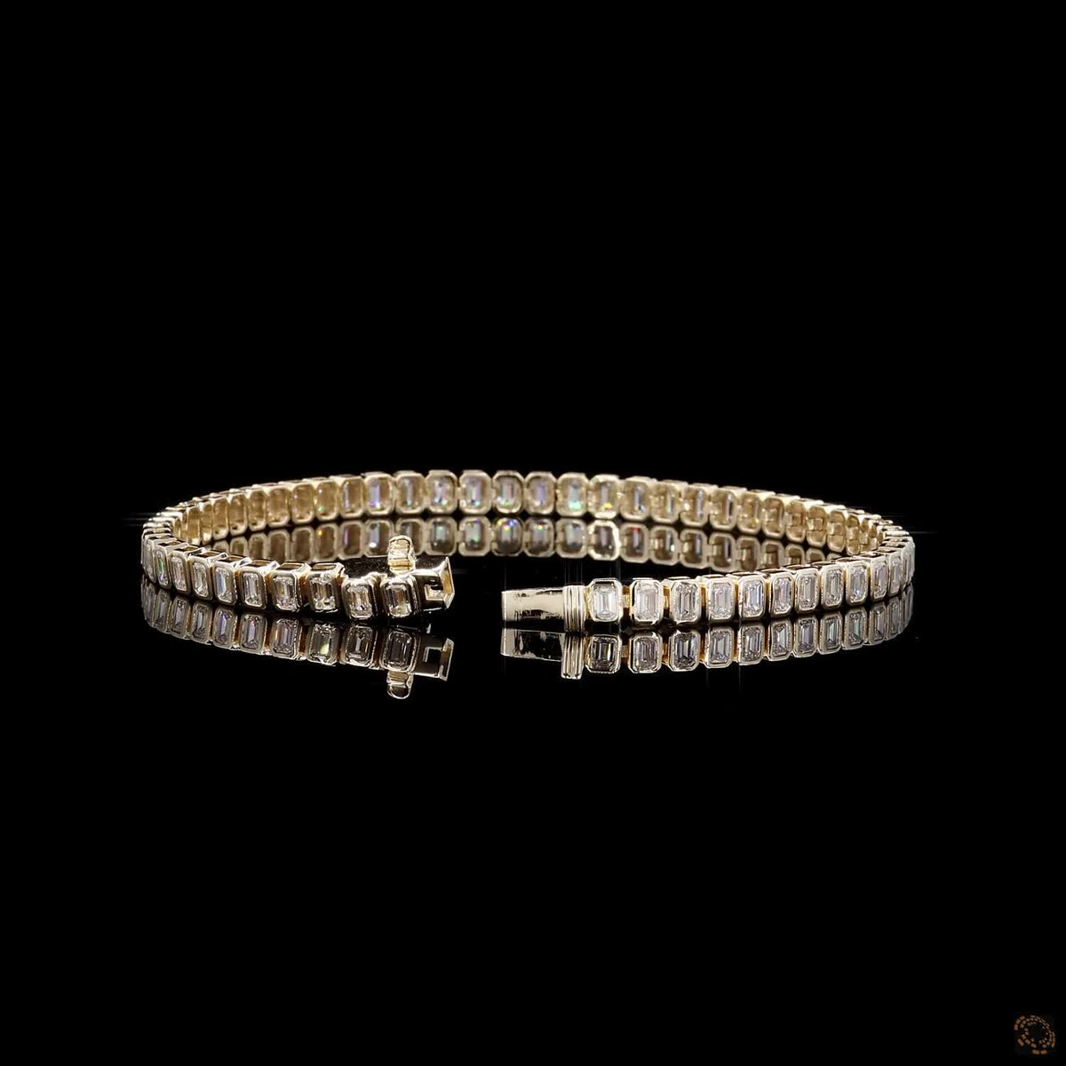 4.76 Ct Yellow Gold Emerald Cut Bezel Bracelet, Modern Vertical Step Cut Eternity Line Bracelet, Elegant Fine Jewelry Gift